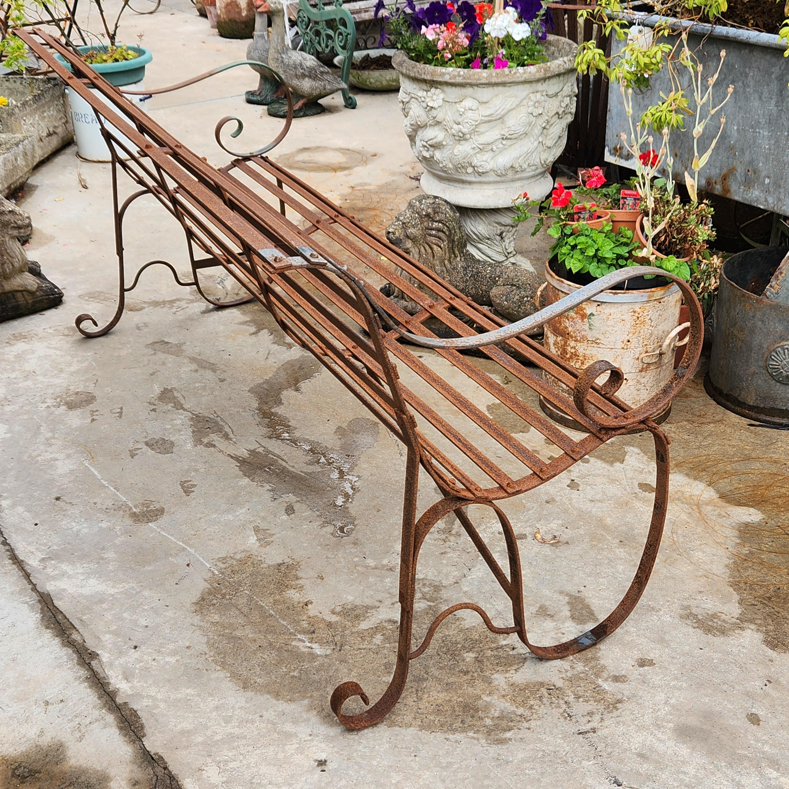 19thC Slatwork Metal Garden Bench