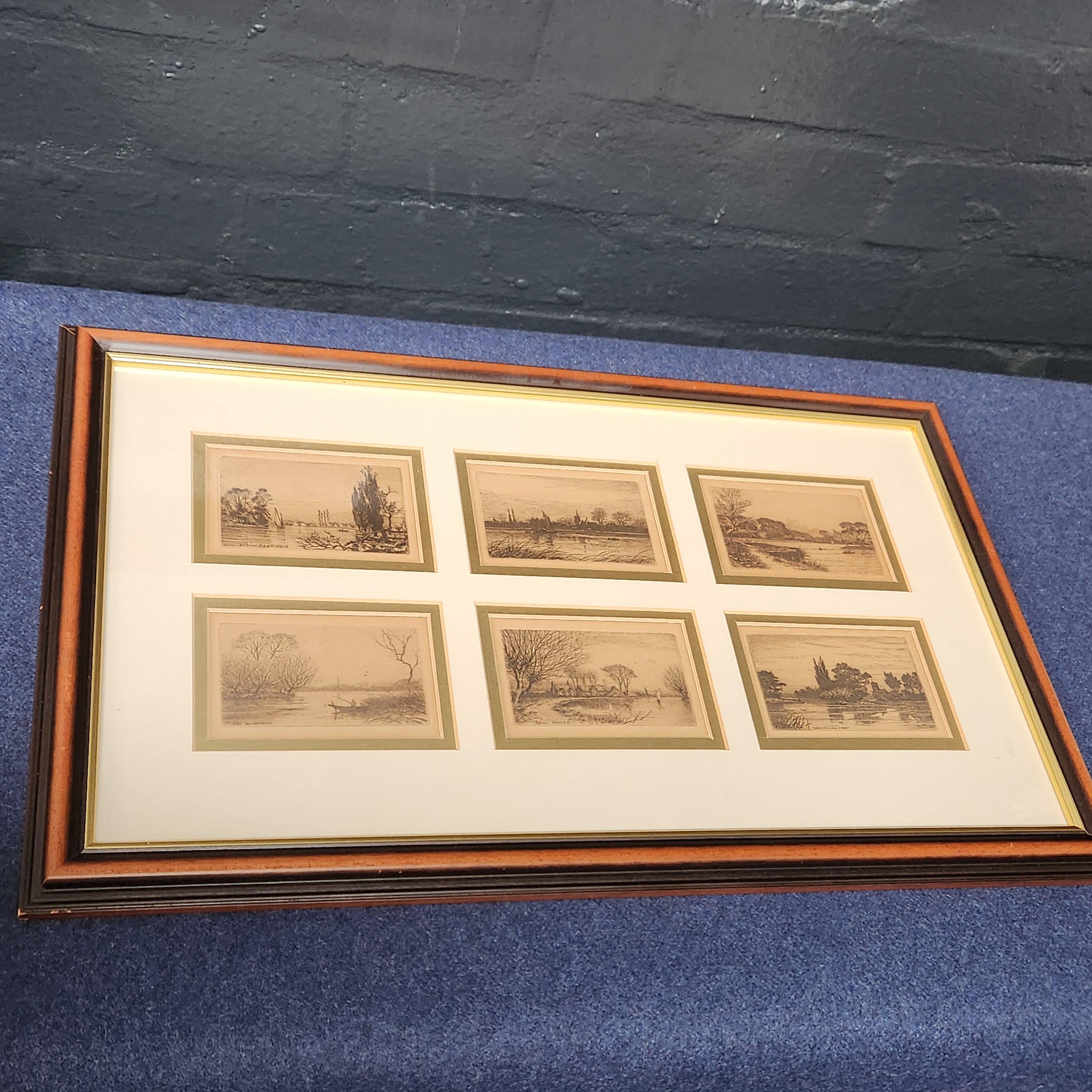 Framed set of 6 etchings of the River Thames. Possibly Wildred Ball