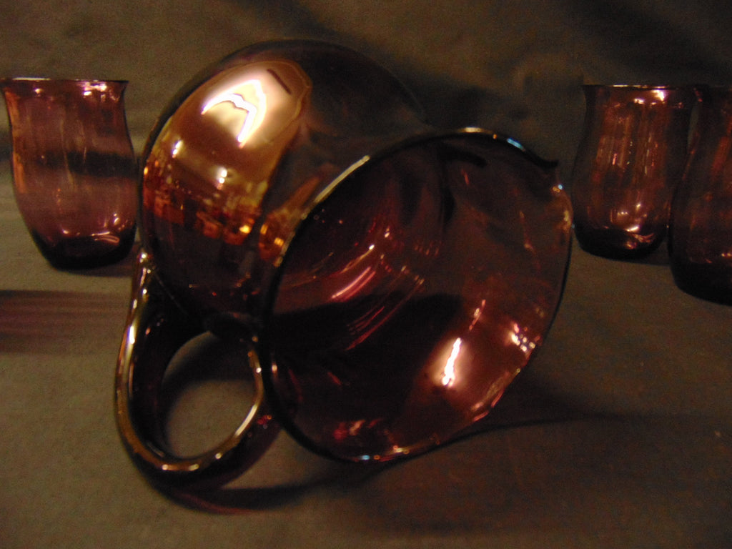 Aubergine Glass Lemonade Set, Jug/Pitcher and 6 Glasses