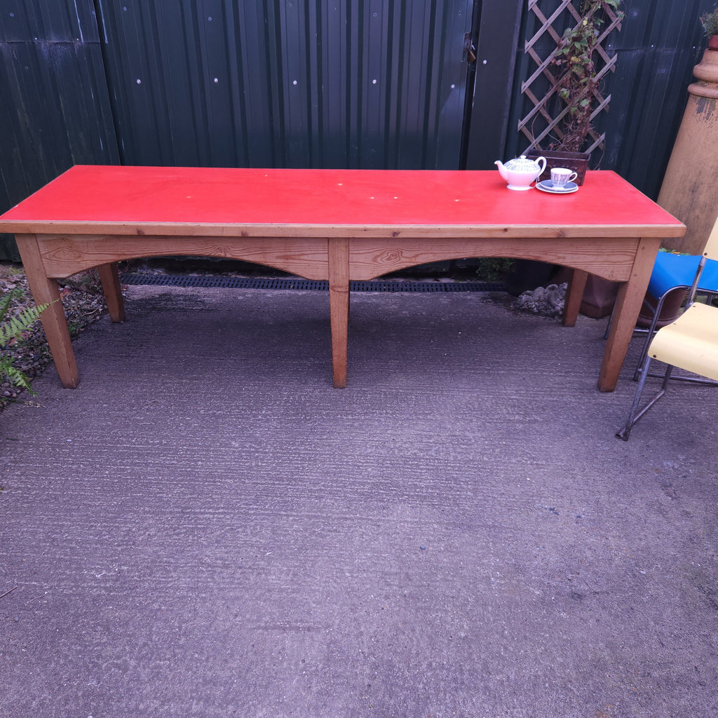 1950's Vintage Red Formica Topped Pine Library Table