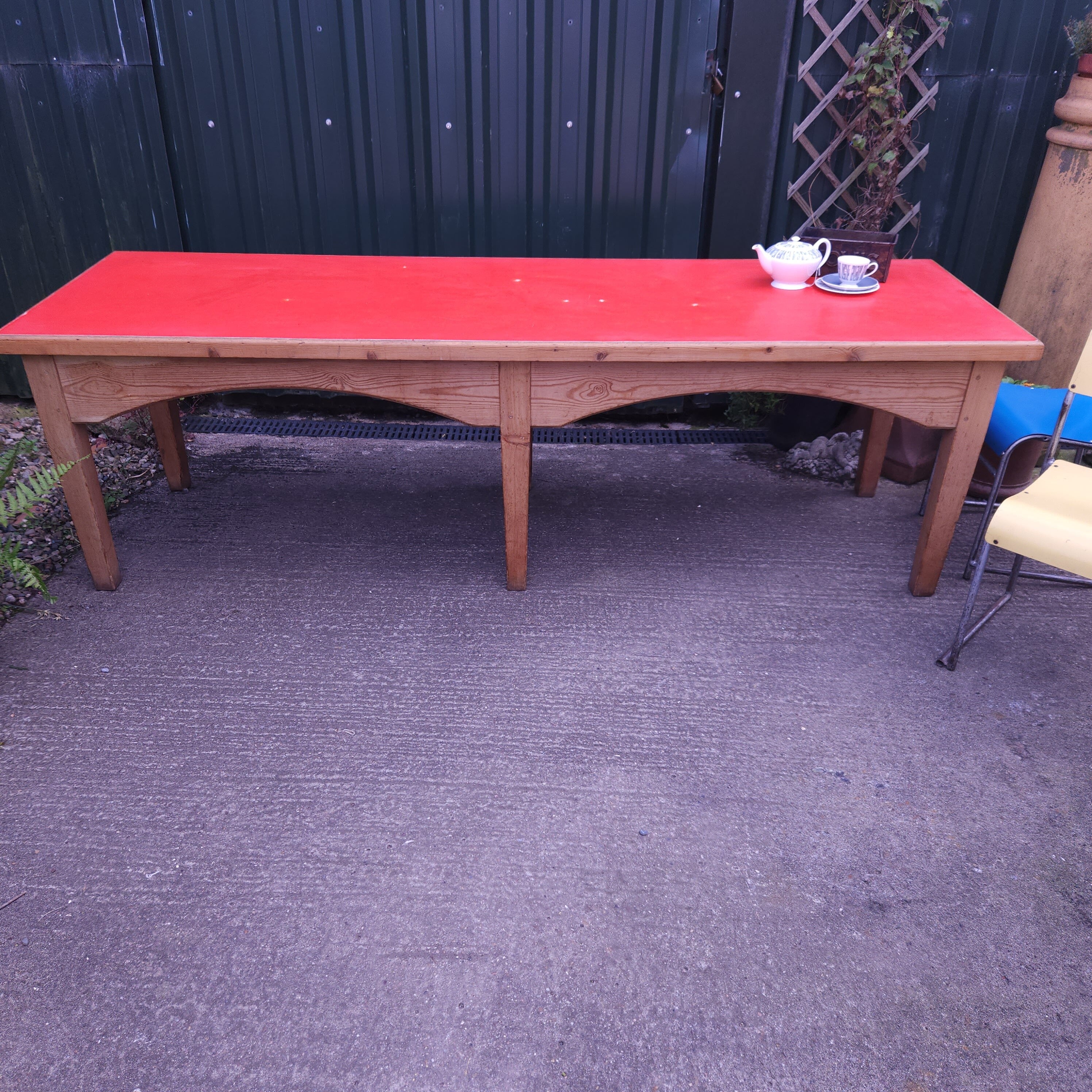 1950's Vintage Red Formica Topped Pine Library Table