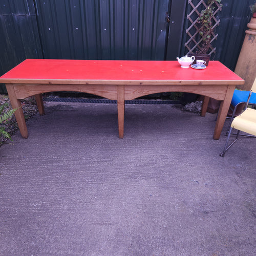 1950's Vintage Red Formica Topped Pine Library Table