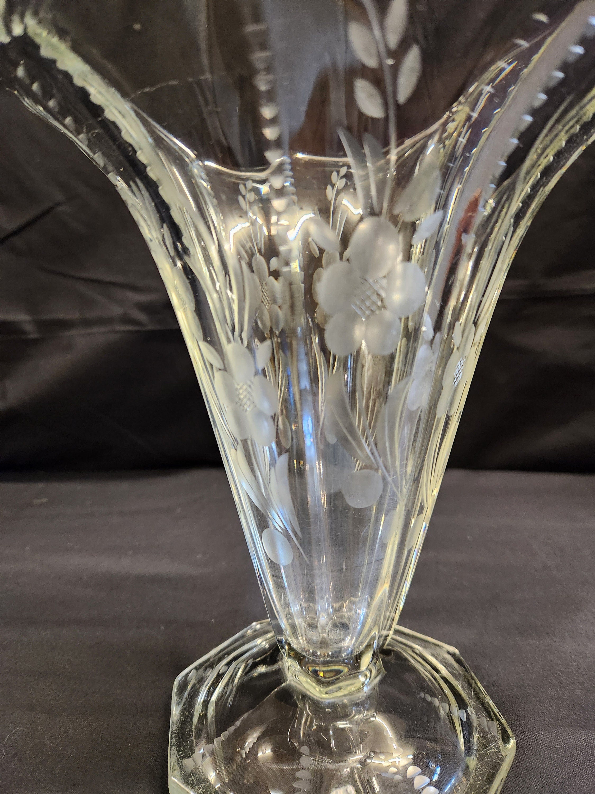 Etched Lead Glass Vase