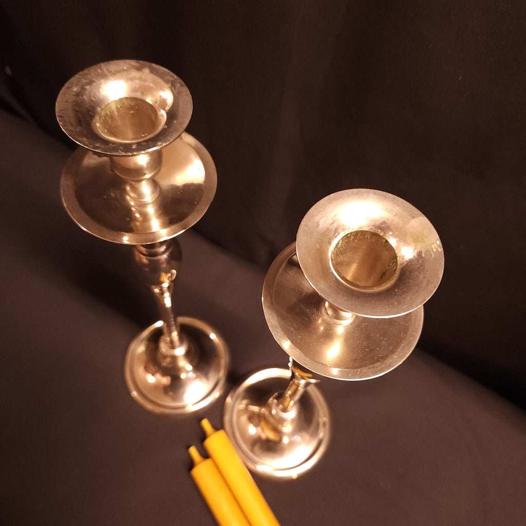 Pair White Metal Reproduction, Georgian Style Candlesticks