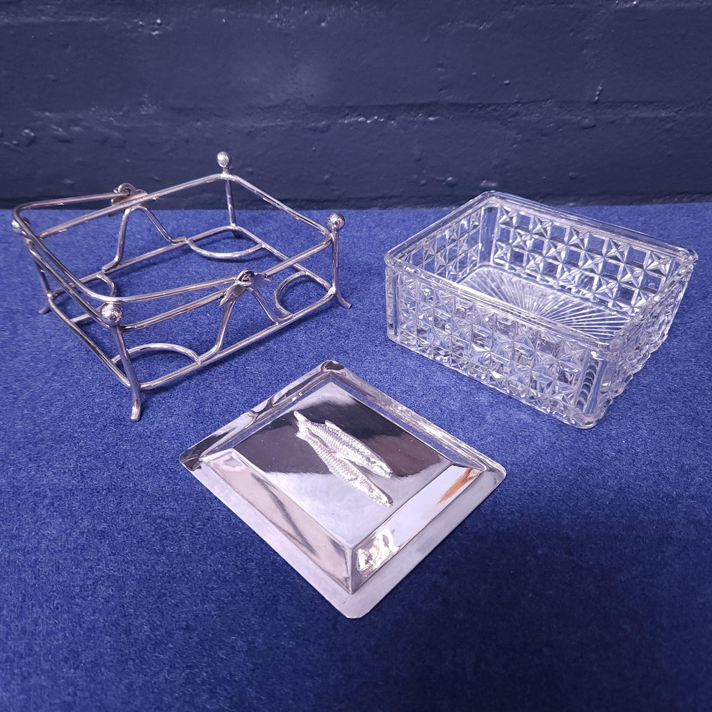 Silverplate & Glass Sardine Dish and Cover