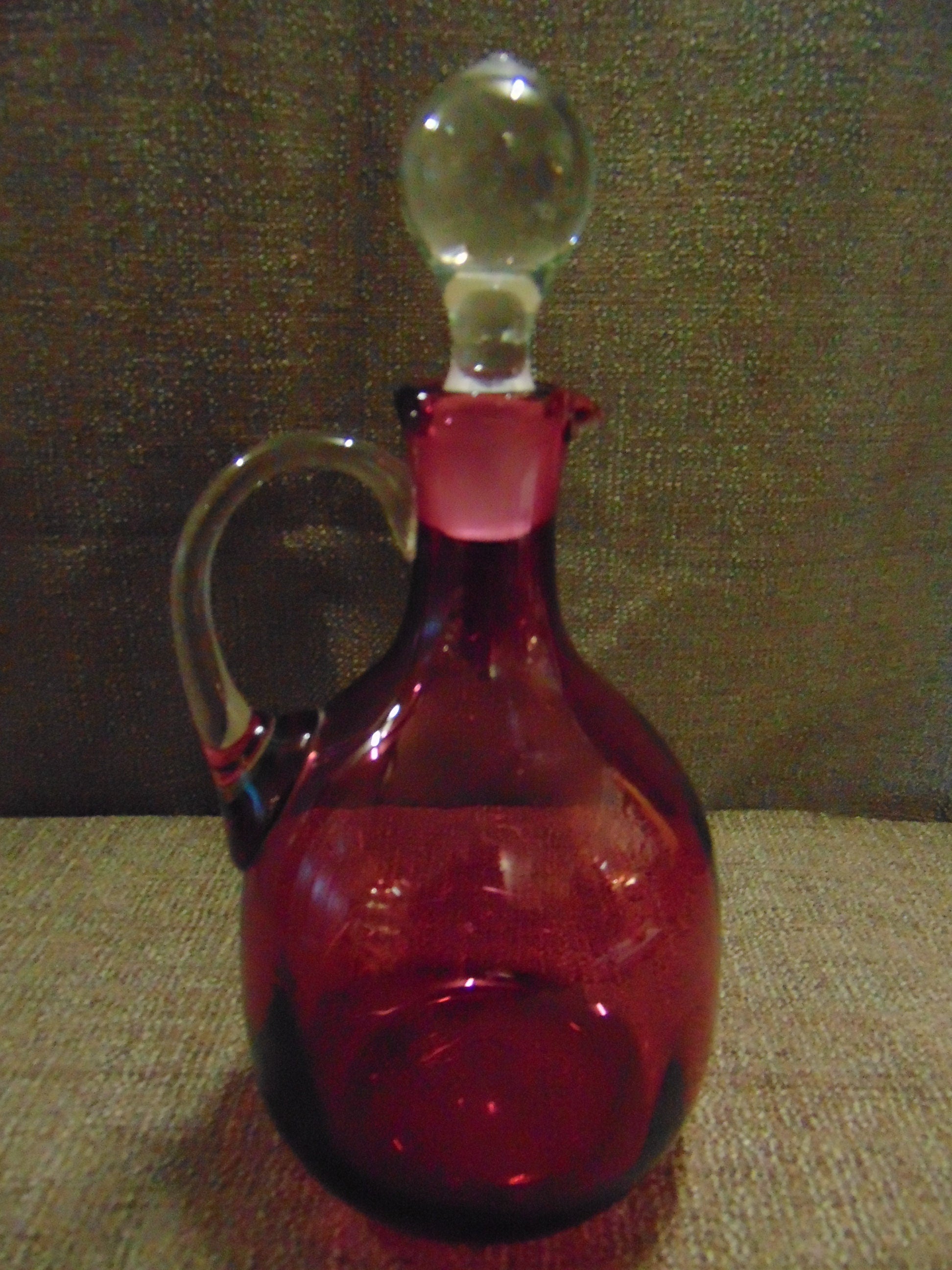 Cranberry Glass Decanter with 6 Glasses