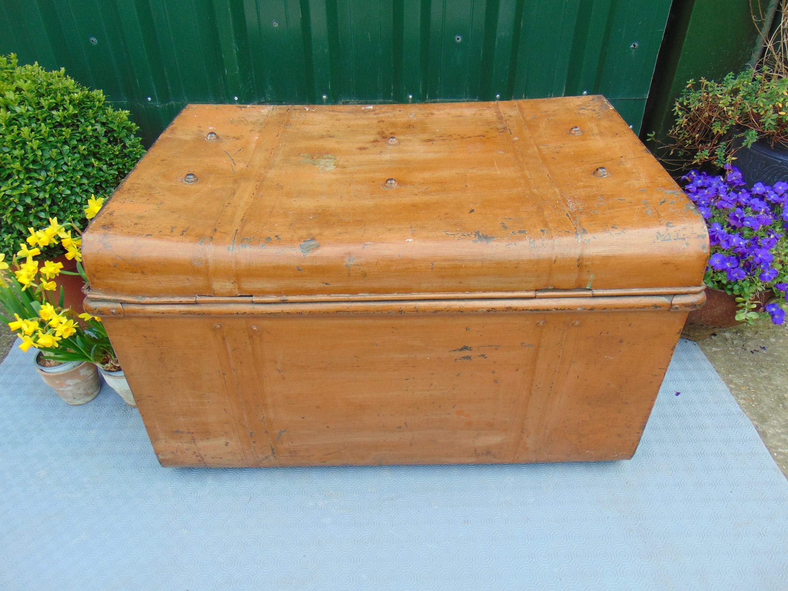 Late 19thC Large Tin Shipping Trunk