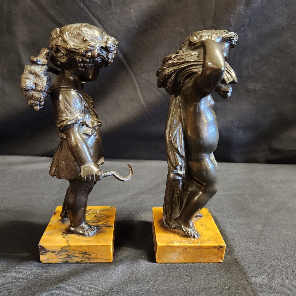 Pair Bronze Harvest Putti after Claude Michel