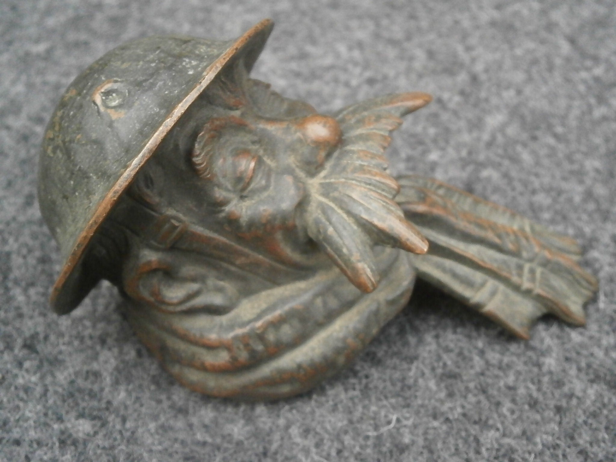 Antique Patinated Bronze Old Bill Car Mascot - Bruce Bairnsfather