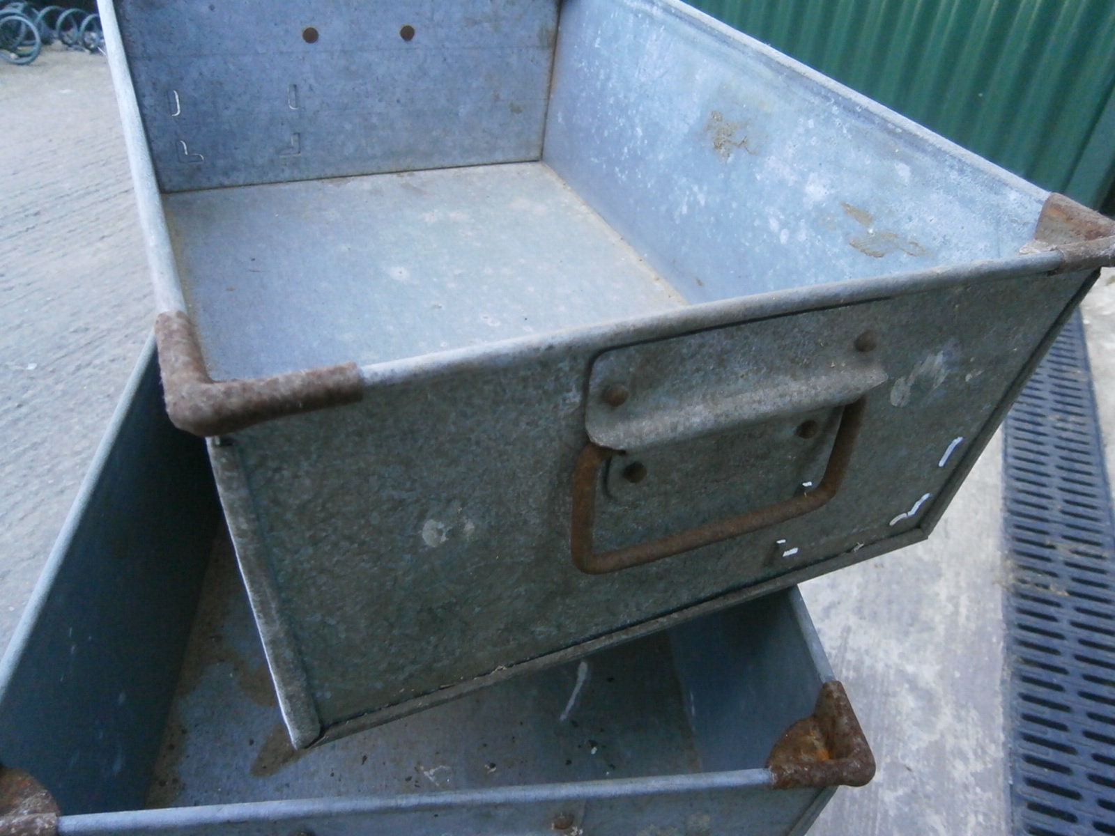Galvanised Industrial Tote Box/Crate X 1 - Vintage