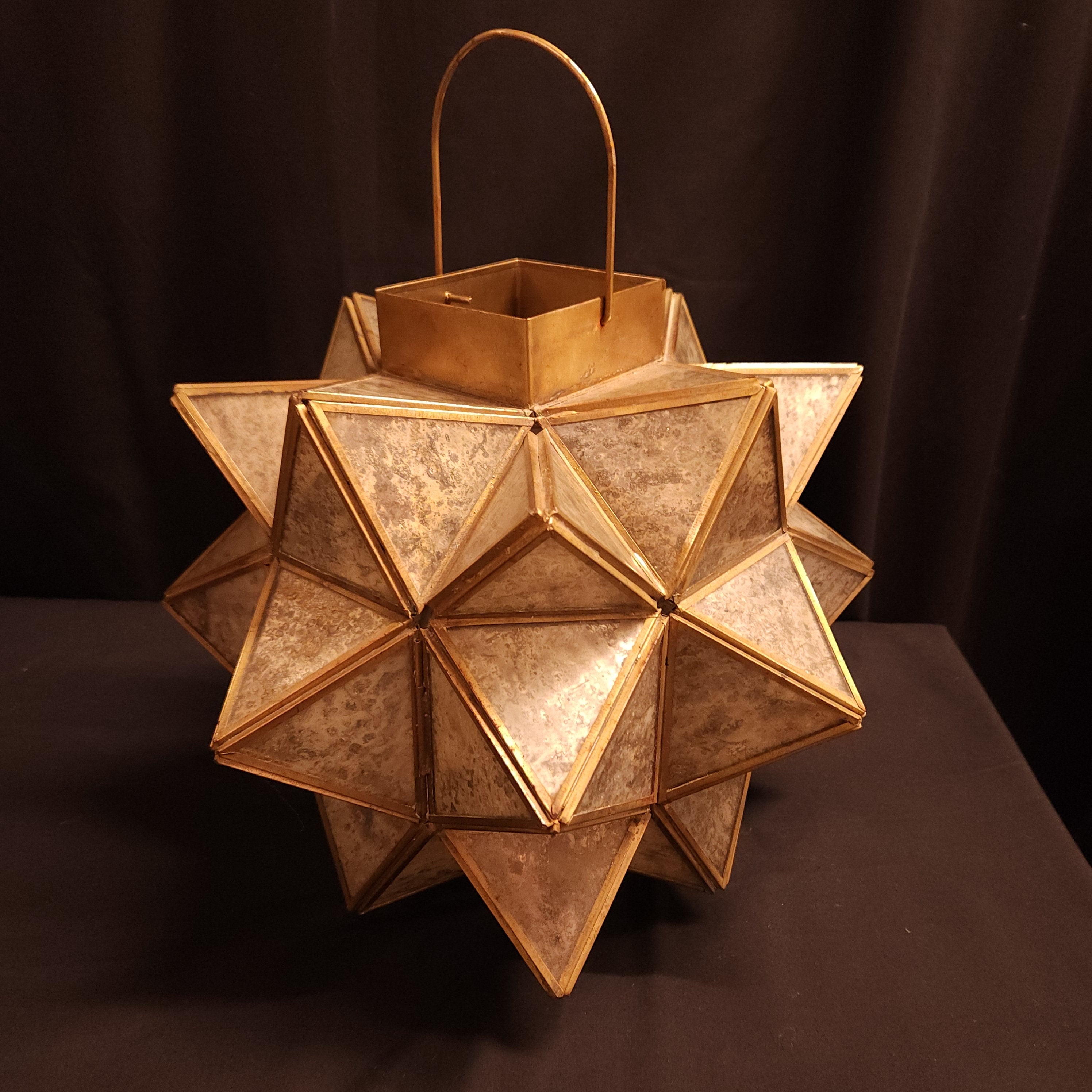 Vintage Moroccan Style Brass & Silvered Glass Lantern