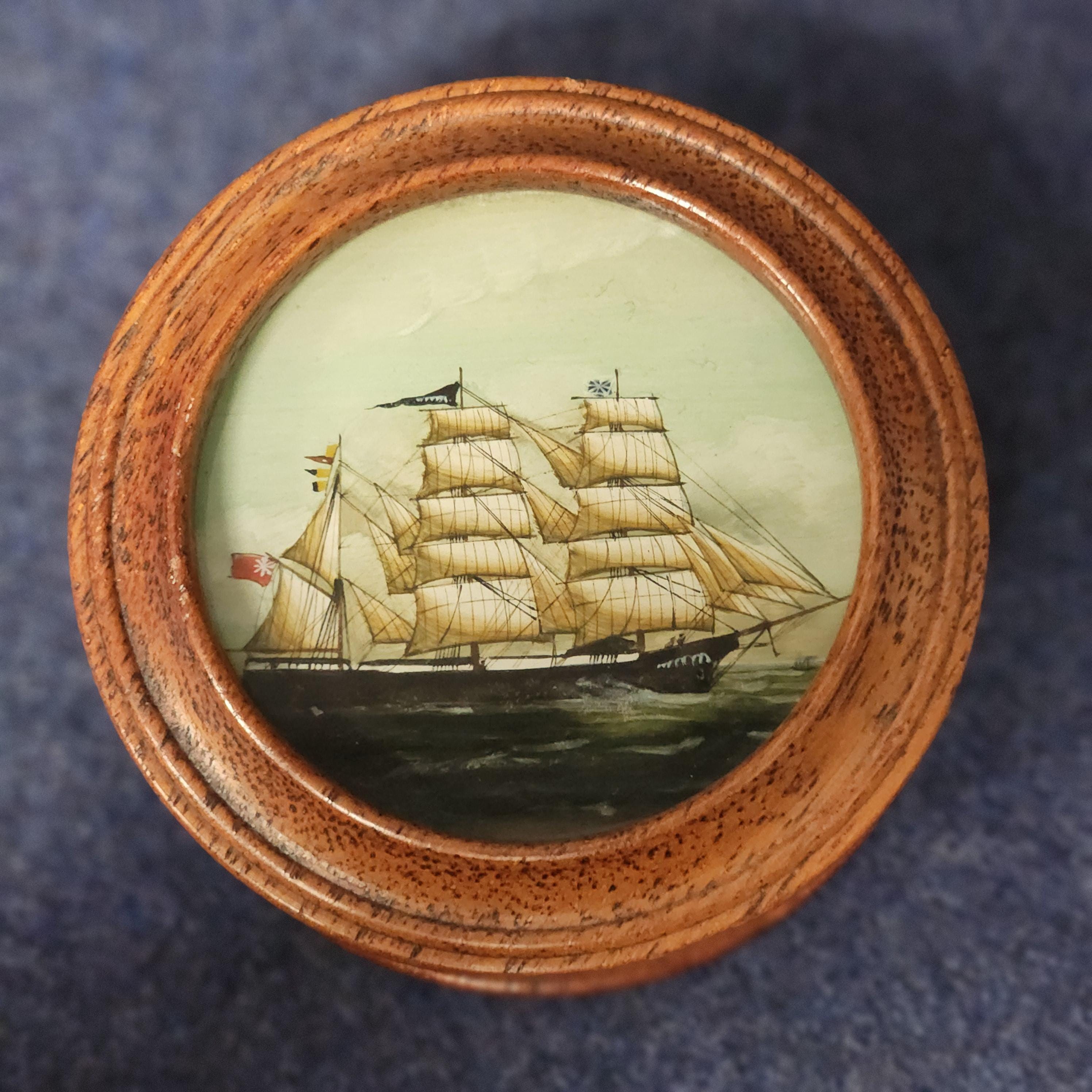 Crystoleum Decorated Wooden Lidded Pot