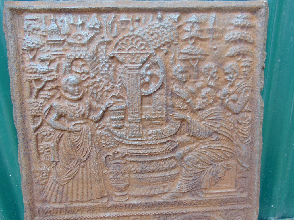 Unique Late 16th/Early 17th Century Cast Iron Fire back with Biblical Scene
