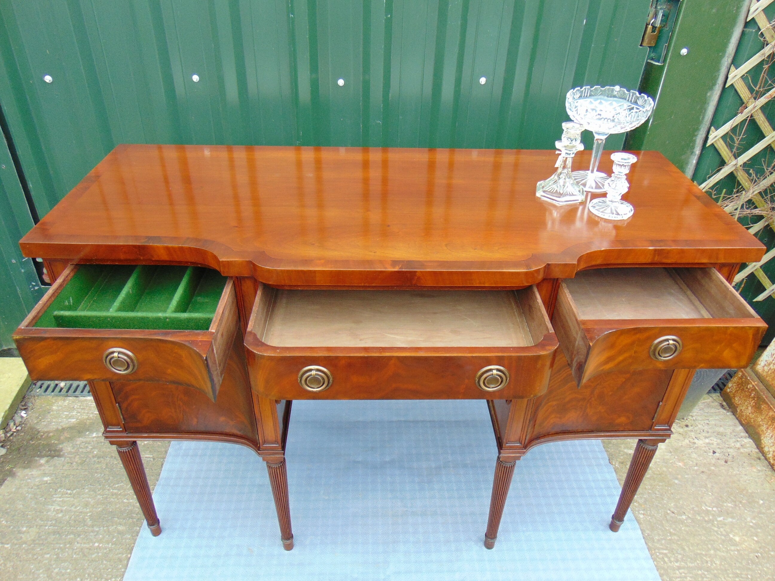 George III Style Crossbanded Mahogany Serpentine Front Sideboard