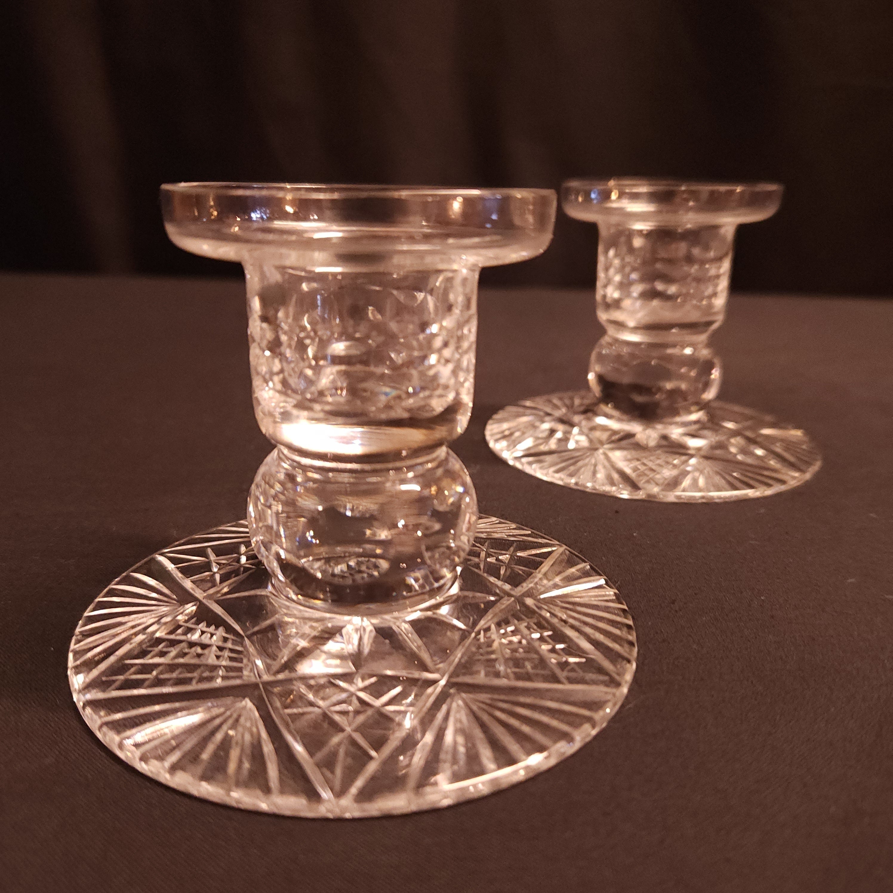 Pair Cut Glass Low Candlesticks