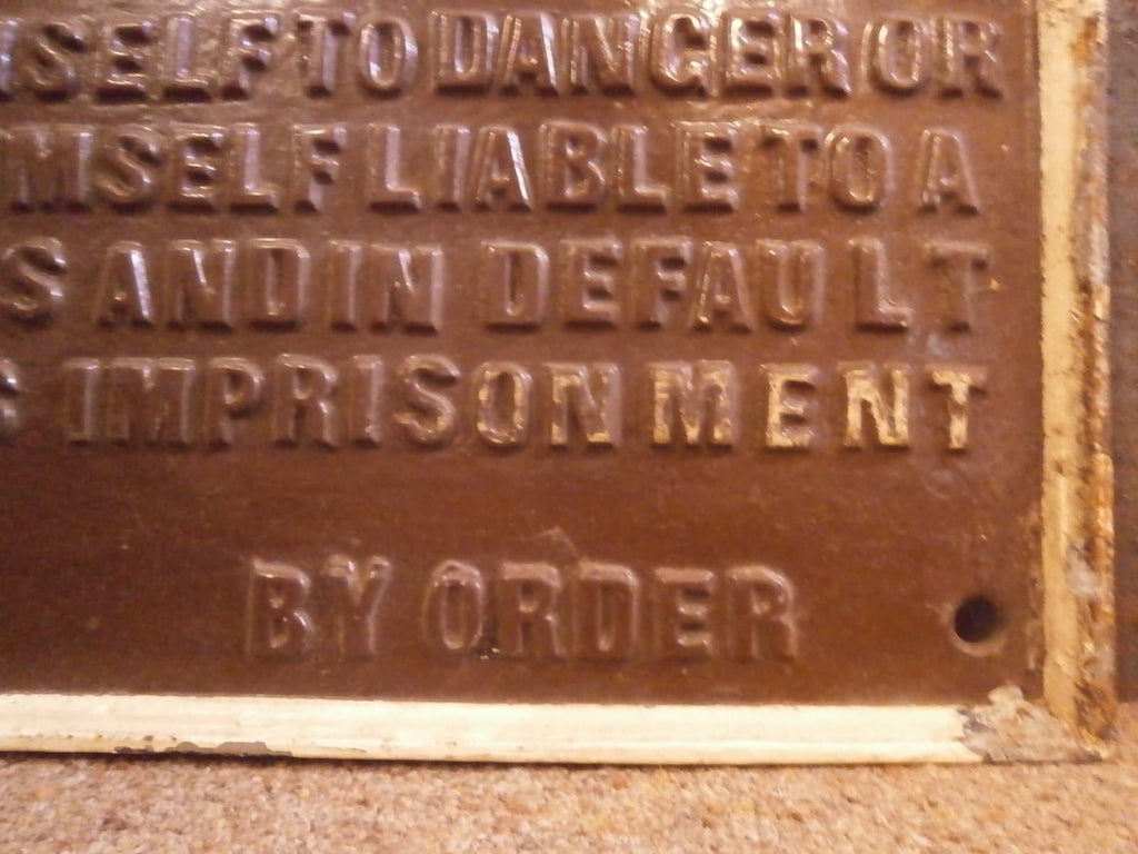 Cast Iron GWR Railway Notice Sign, Trespasser Warning, Original Antique