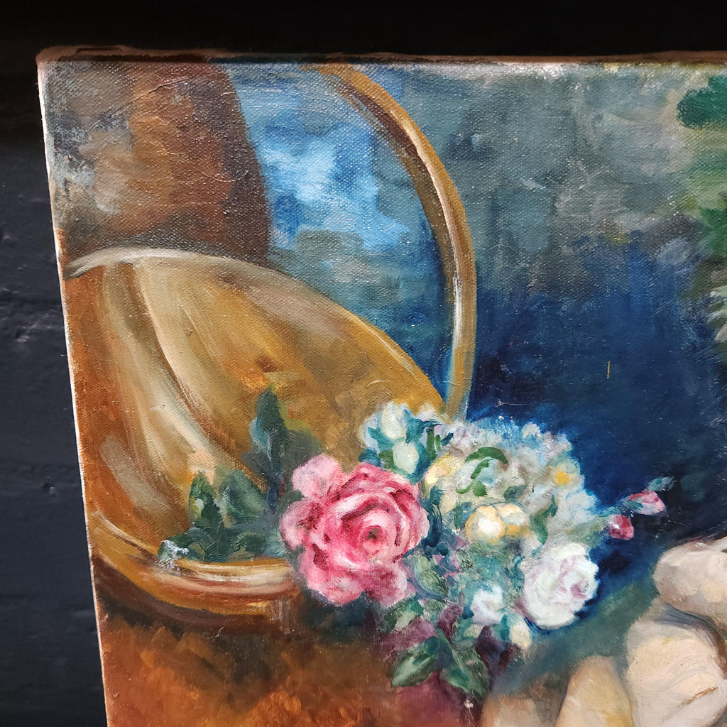 Oil on Stretched  Canvas Still Life - Garden Bench by Joan Gough Thomas 1999