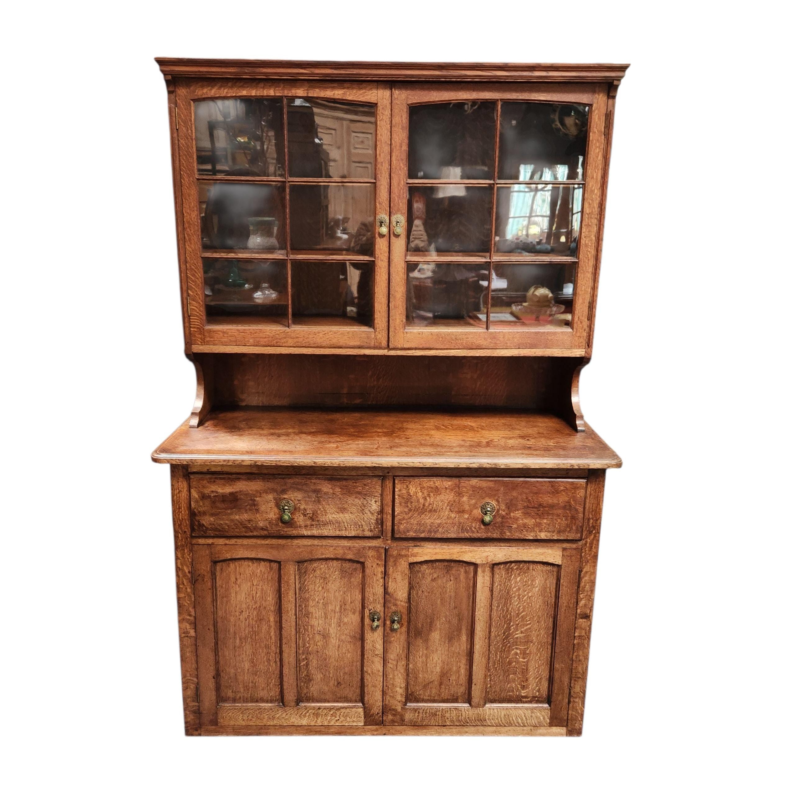 Late 19th/Early 20thC Half Glazed Oak Dresser