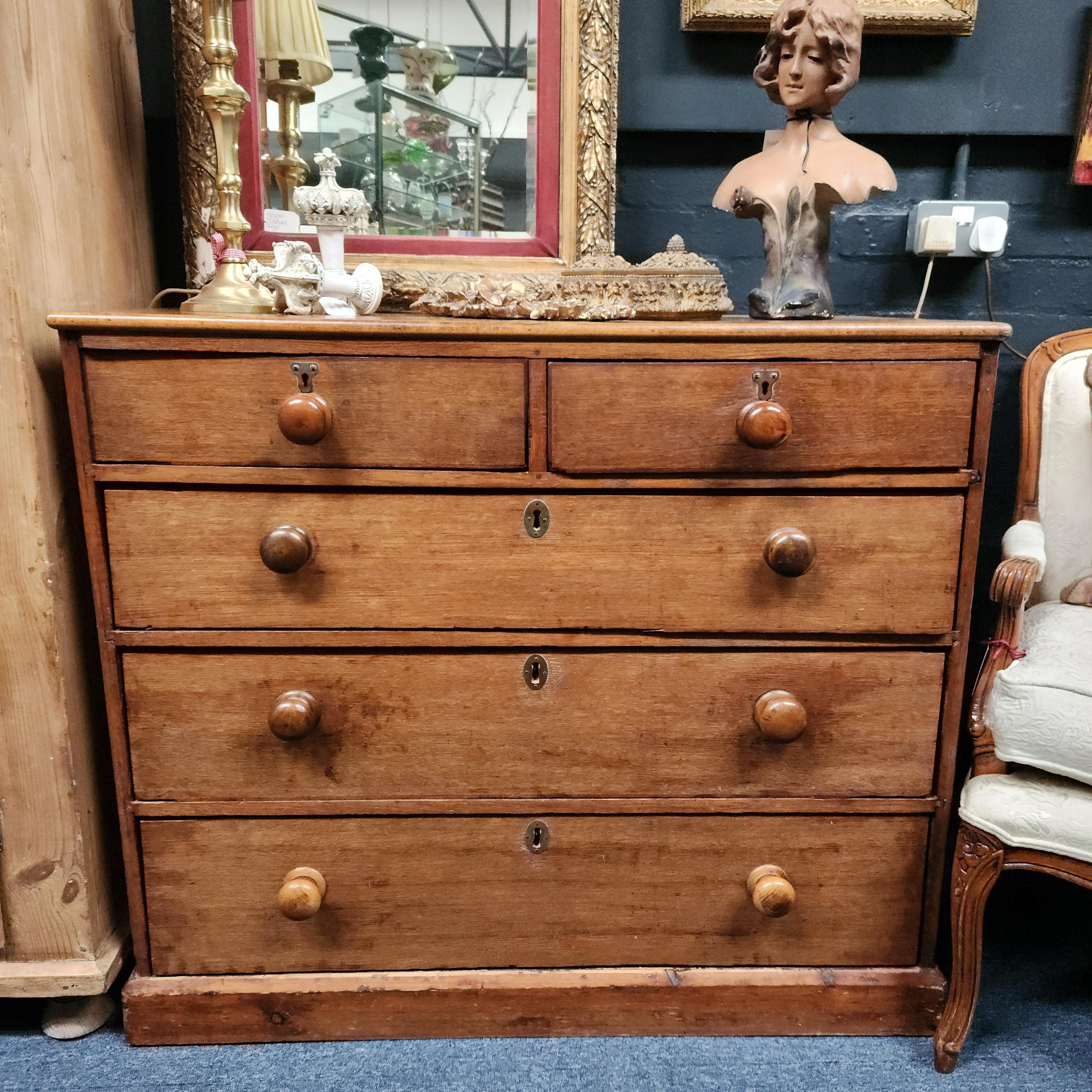 Late 19thC/early 20thC 2 over 3 Oak Chest of Drawers