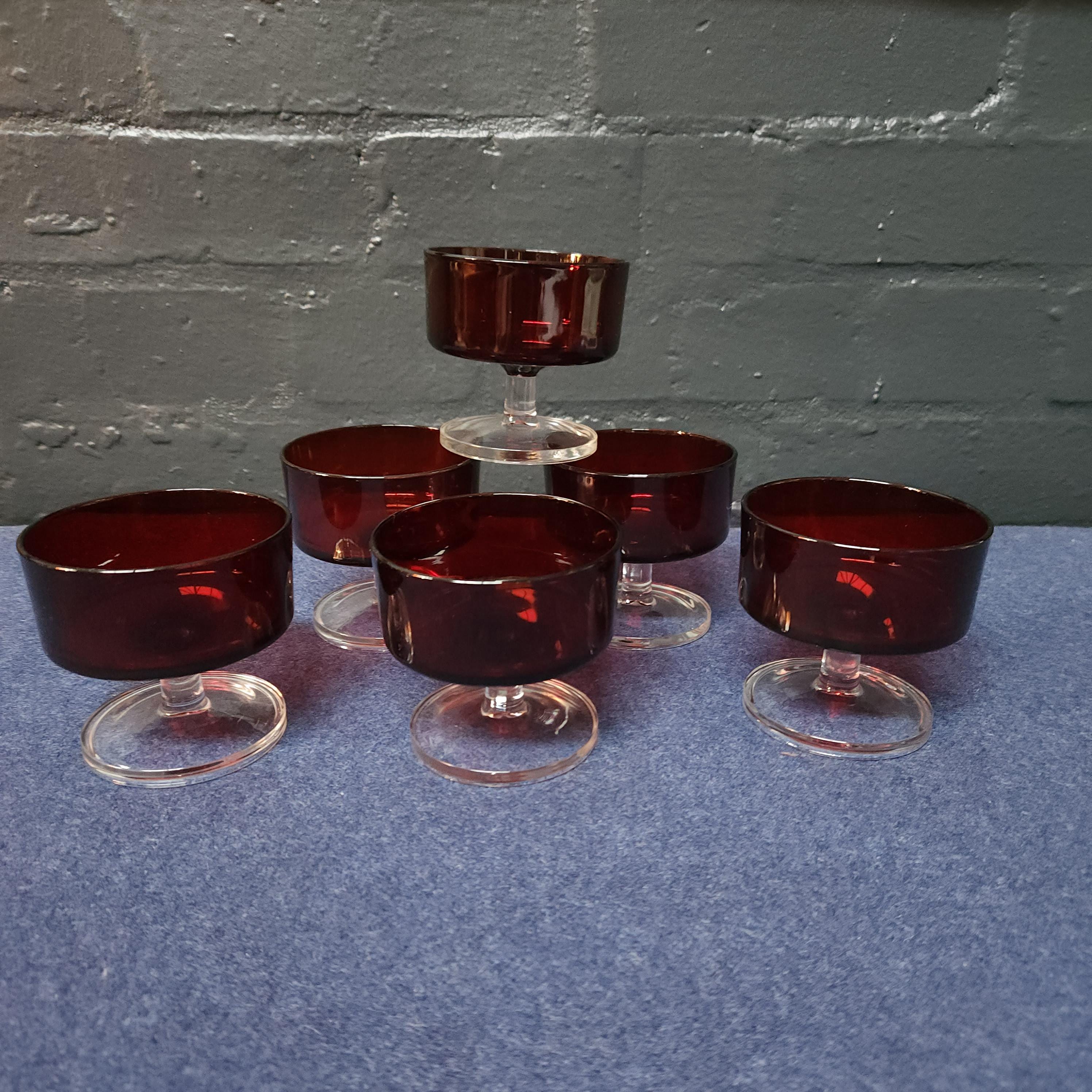 Set 6 French Red Glass Dessert or Prawn Cocktail Glasses