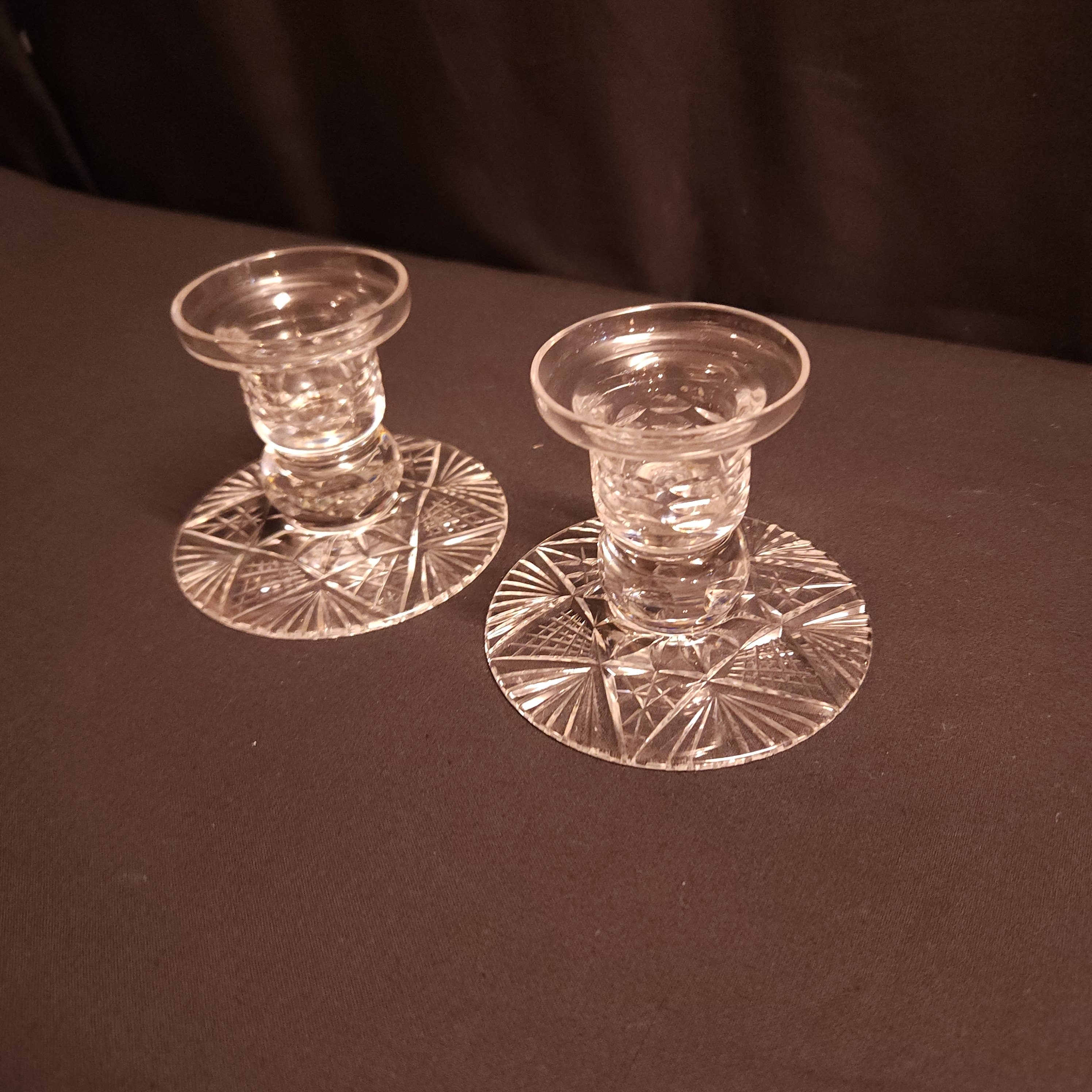 Pair Cut Glass Low Candlesticks
