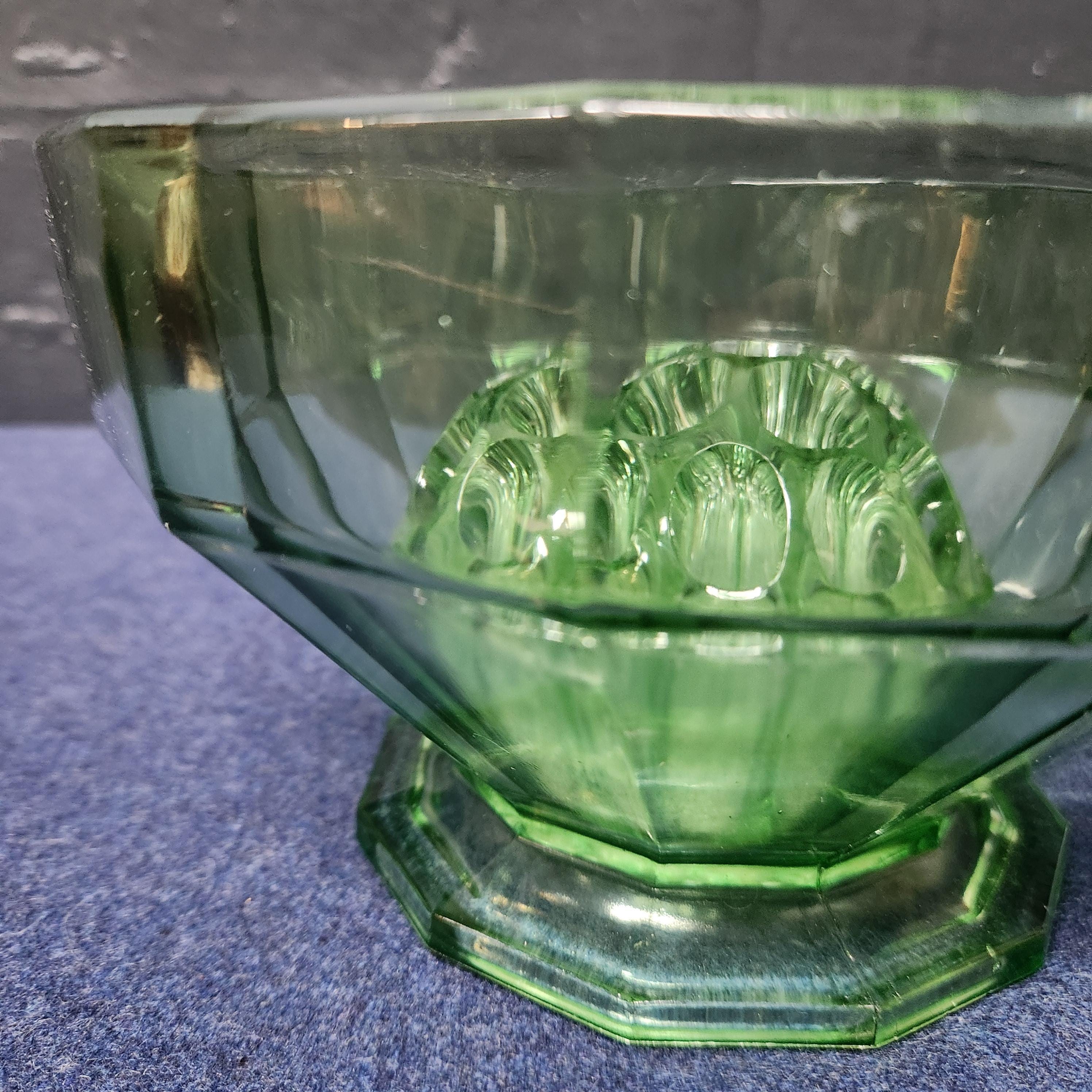 Art Deco Green Glass Rose Bowl with Flower Frog