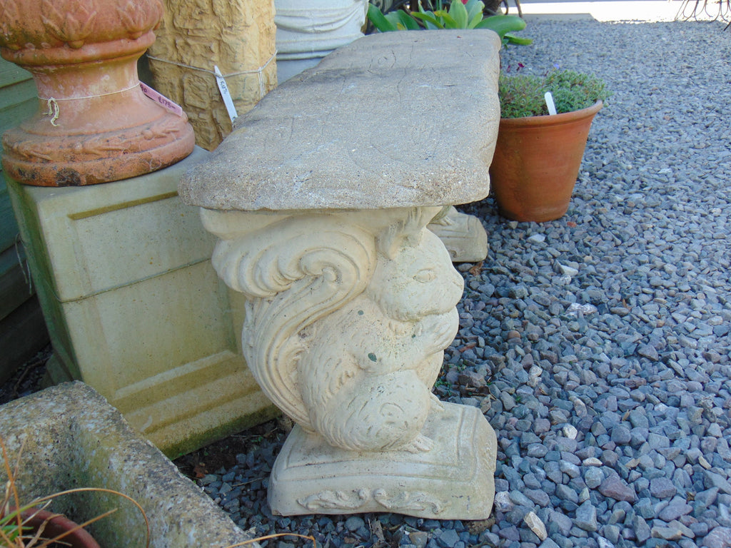 Weathered Reconstituted Stone Squirrel Bench