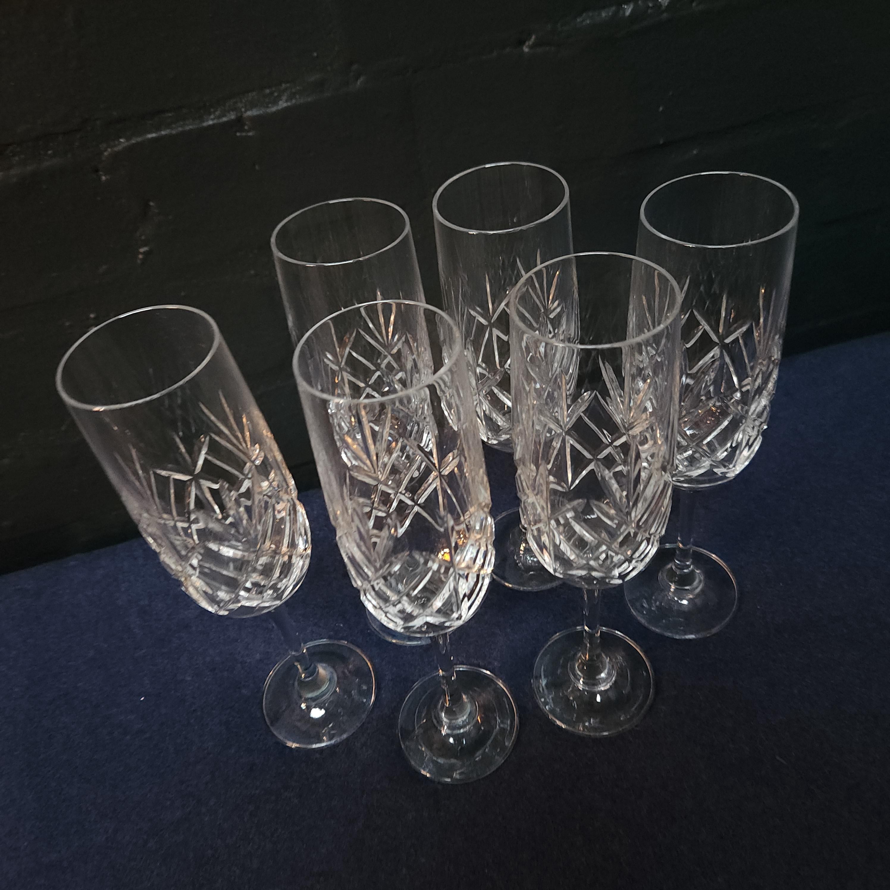 Set 6 Cut Crystal Champangne Flutes - Good Quality