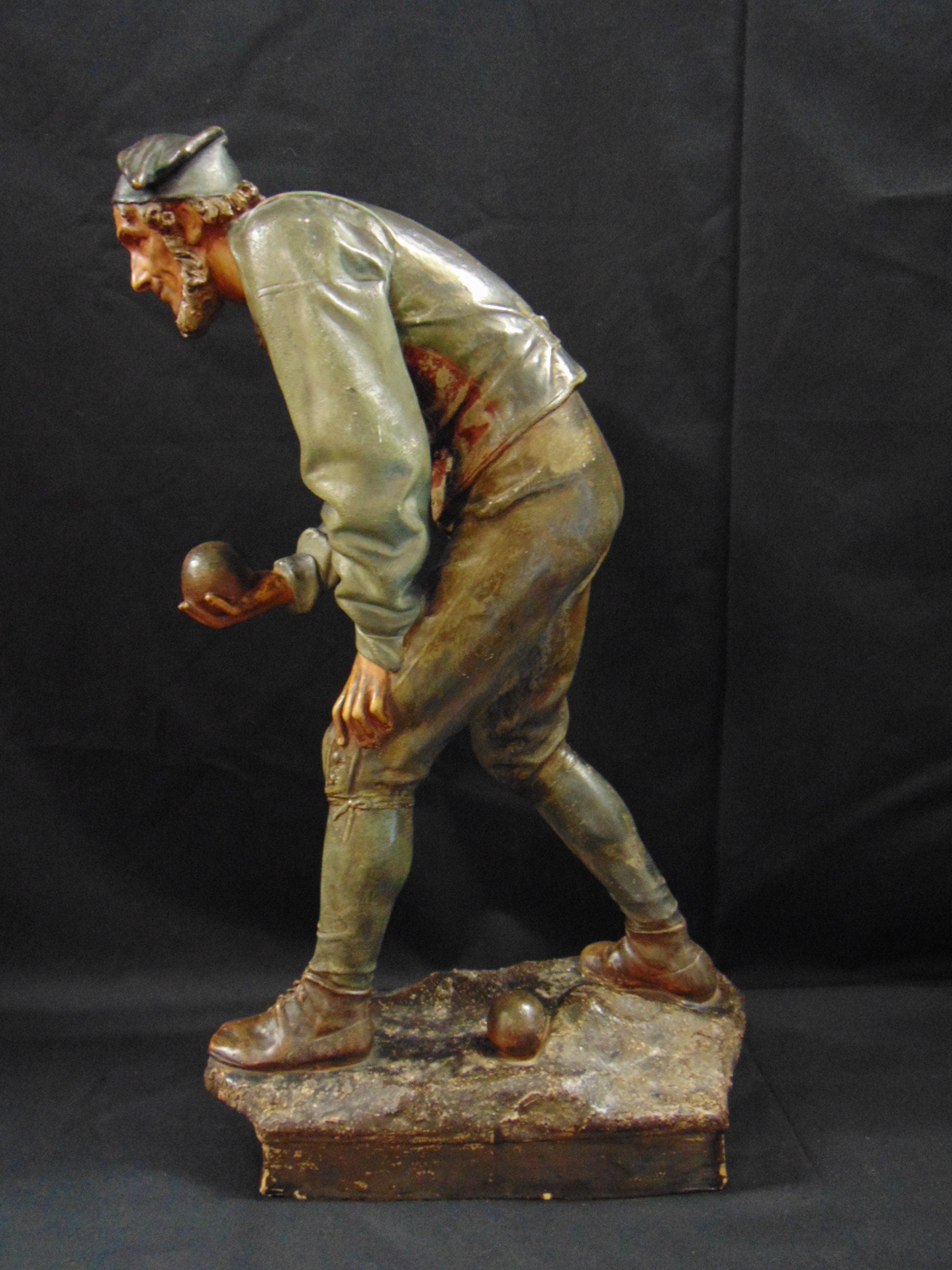 Large Continental Ceramic Figurine of a Man playing Bowls/Boules/Petanque - Vintage