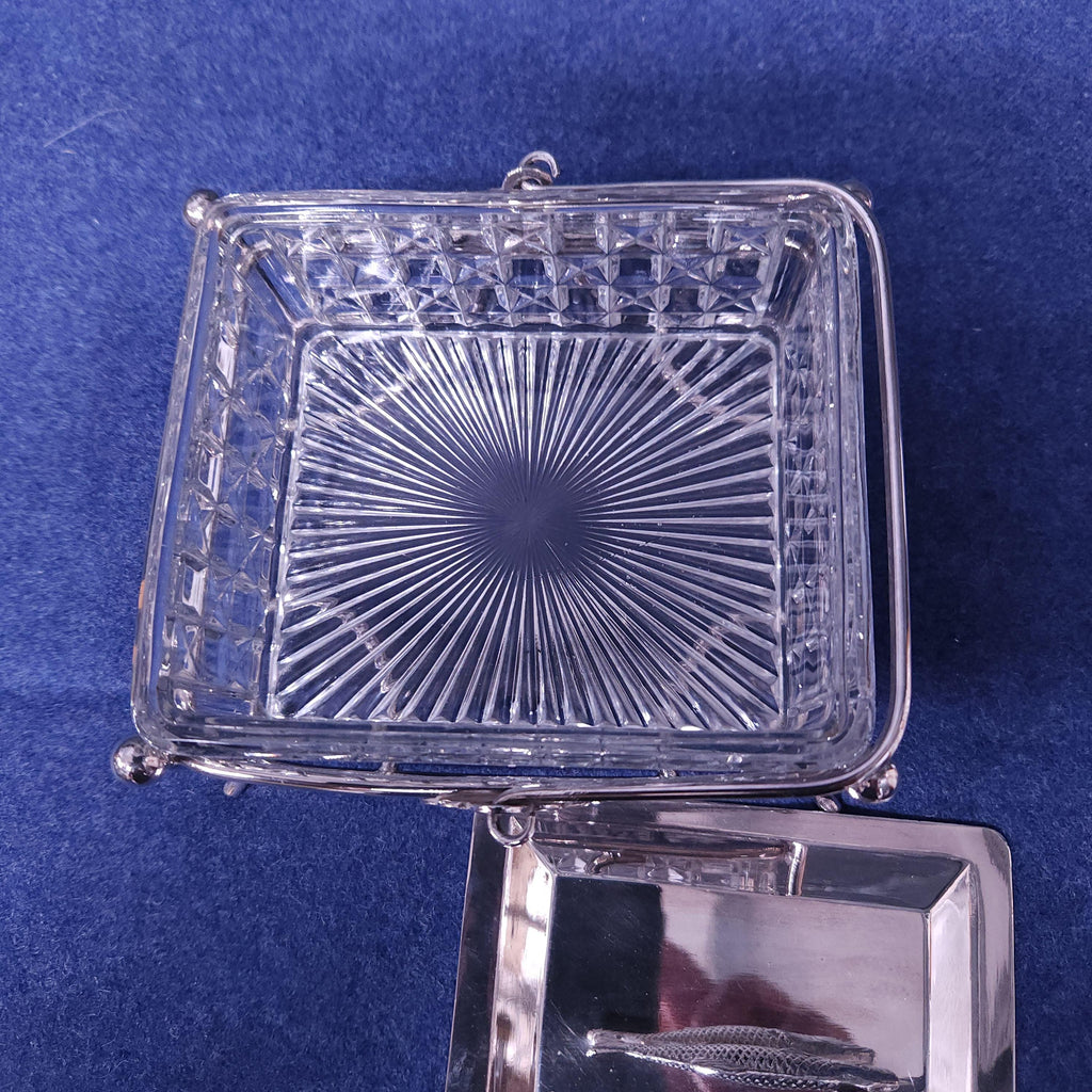 Silverplate & Glass Sardine Dish and Cover