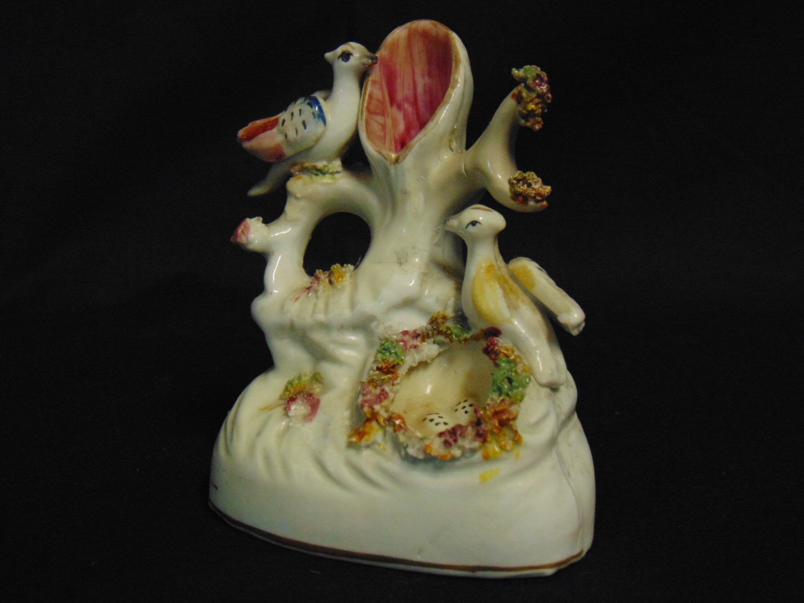 Victorian Staffordshire Spill Vase - Birds With A Nest