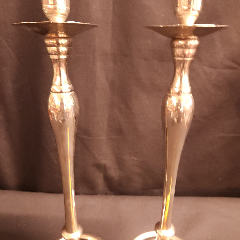 Pair White Metal Reproduction, Georgian Style Candlesticks