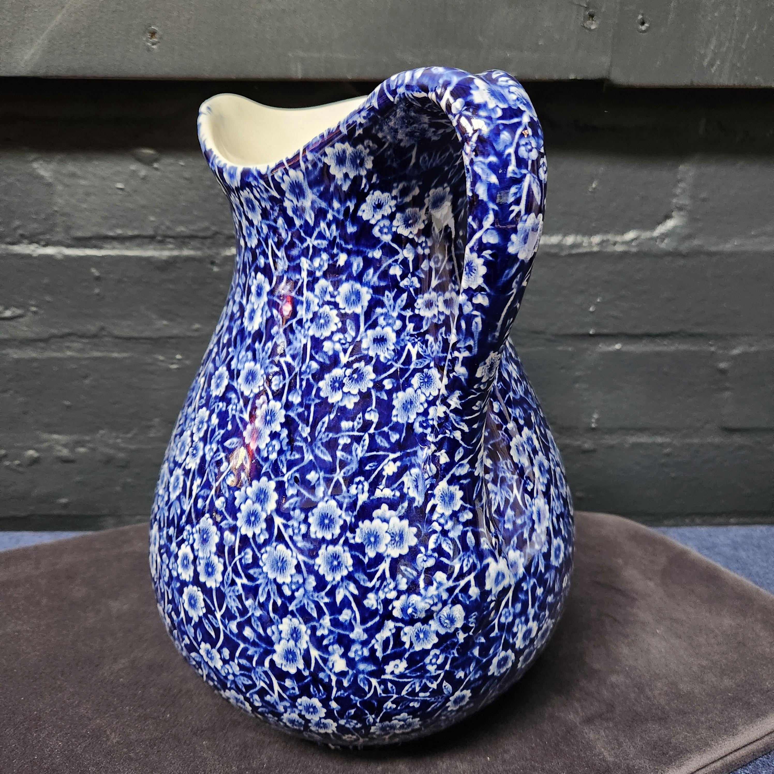 Large Calico Blue Pitcher - Burleigh Ware by Burgess & Leigh