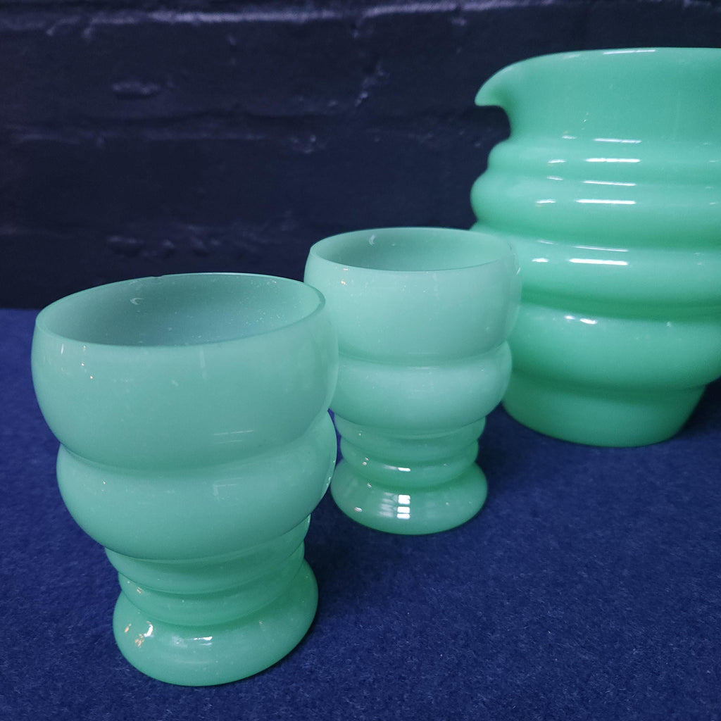 Jadeite Opaline Uranium Glass Lemonade Set, Jug and 4 Glasses