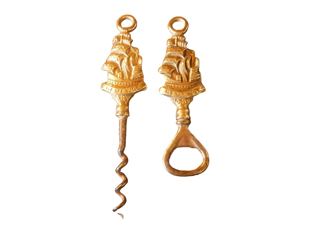 Mid-Century Retro, Brass Corkscrew and Matching Bottle top Opener