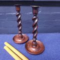 Pair of Early 20thC Oak Barleytwist Candlesticks