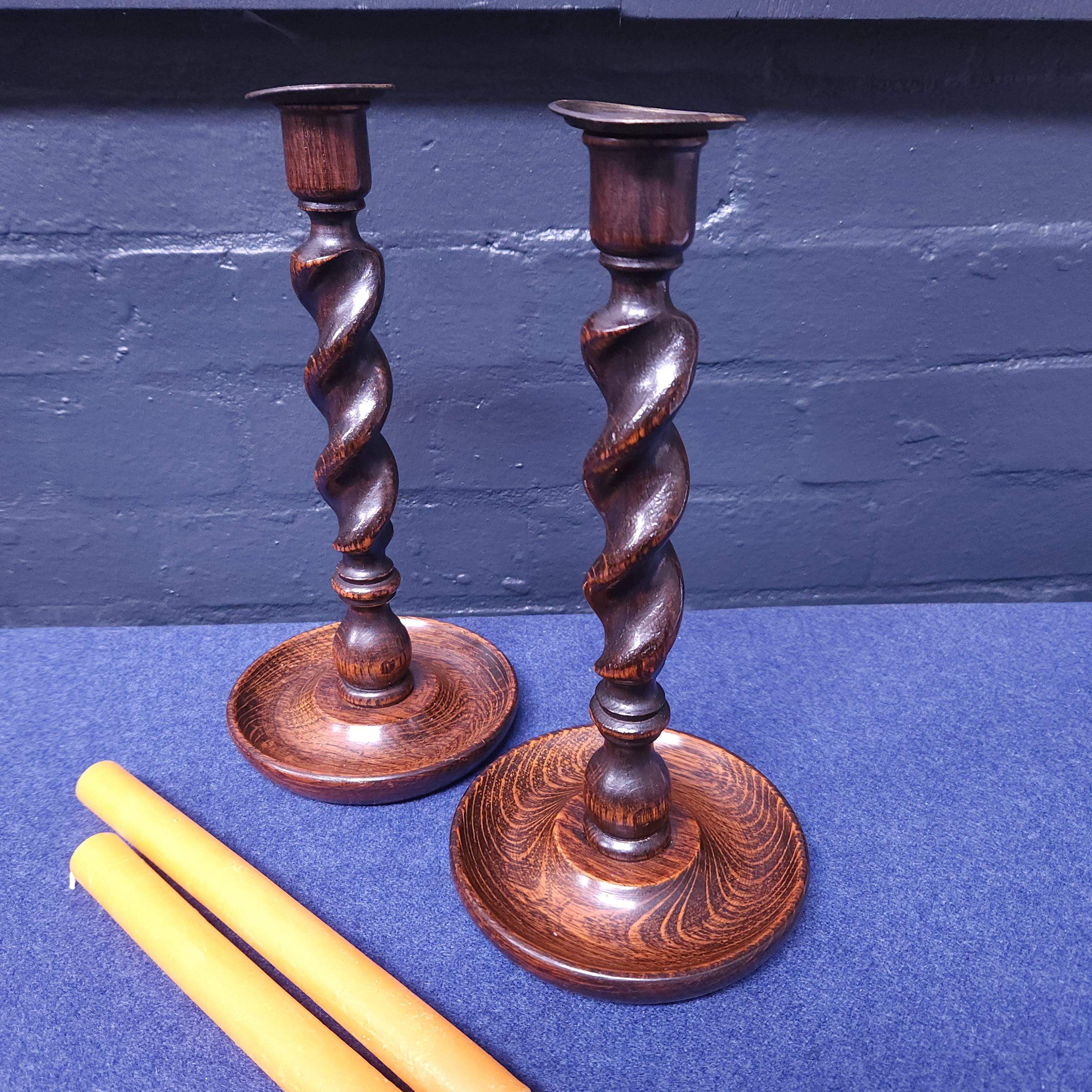 Pair of Early 20thC Oak Barleytwist Candlesticks