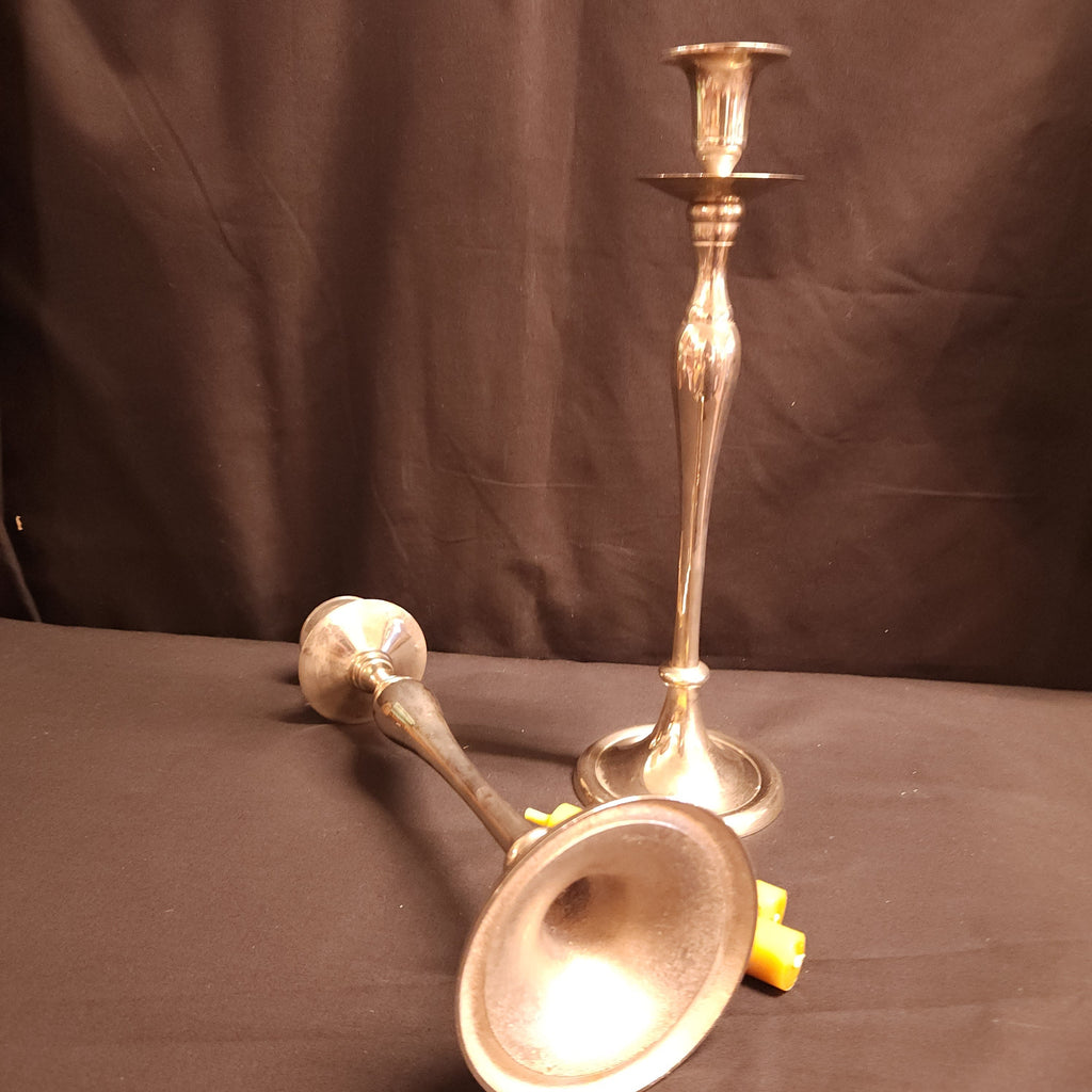Pair White Metal Reproduction, Georgian Style Candlesticks