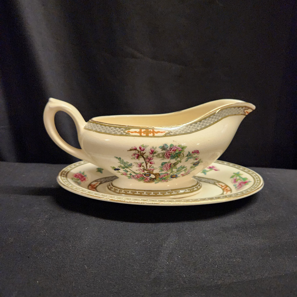 Indian Tree Gravy Boat and Saucer by Crown Ducal