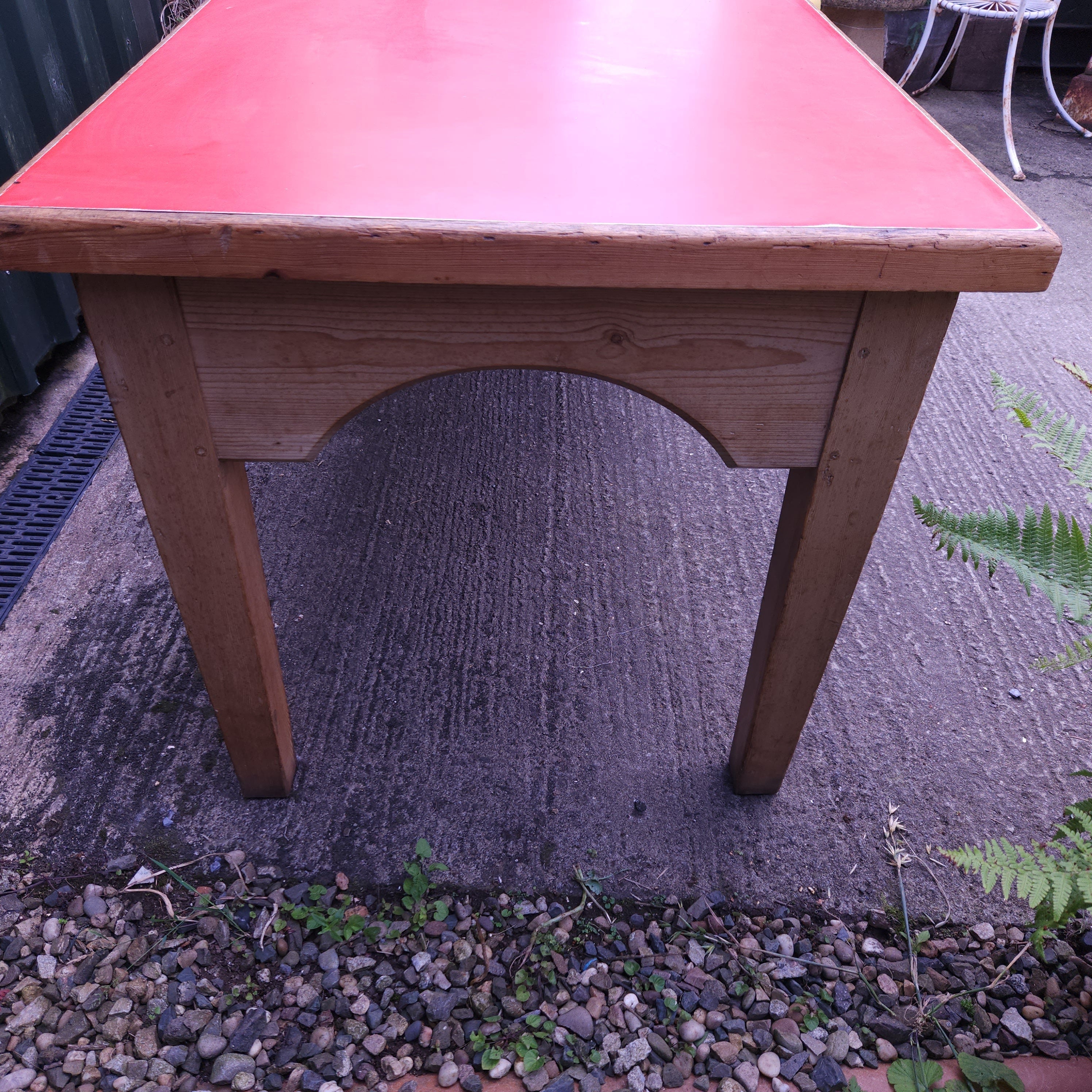 1950's Vintage Red Formica Topped Pine Library Table