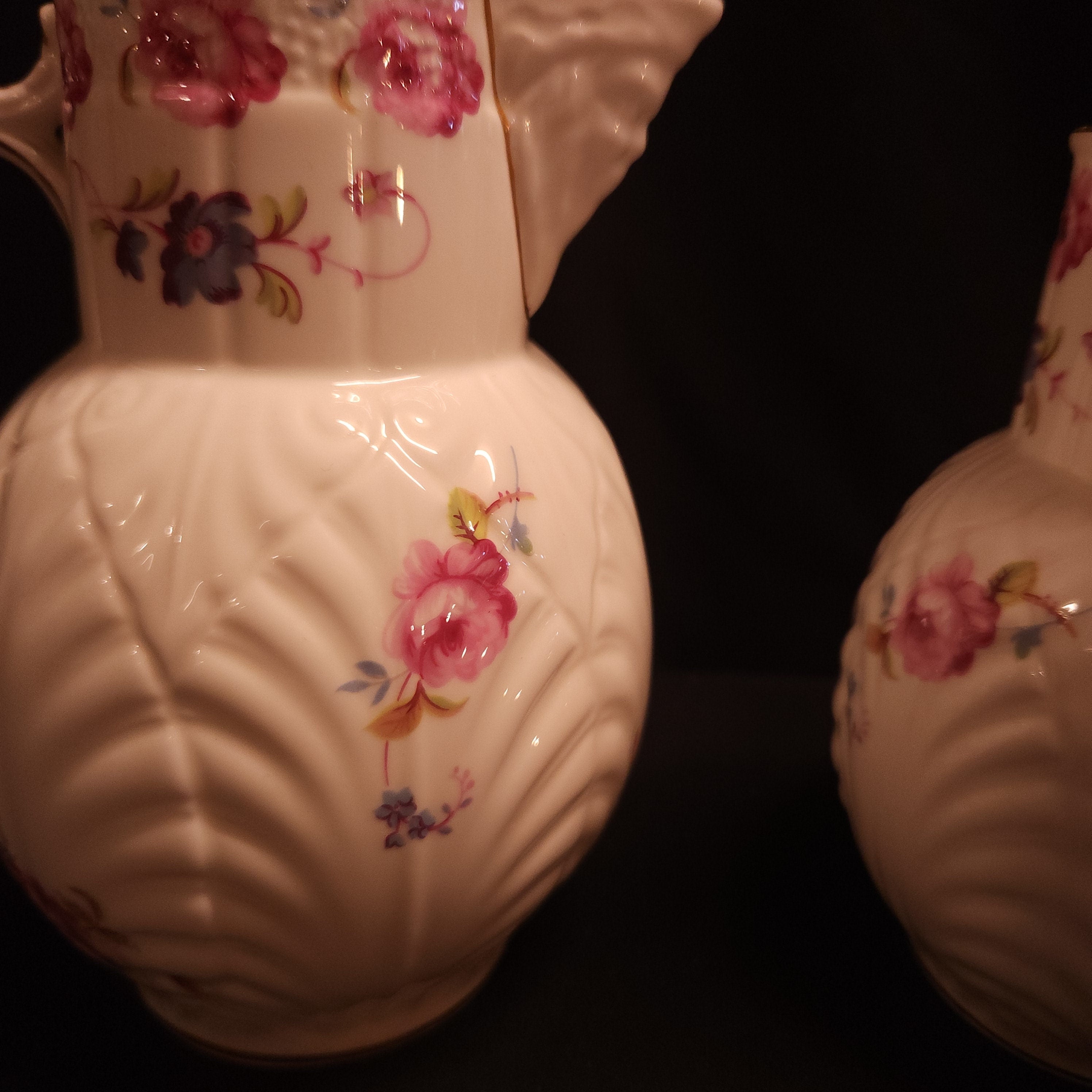 Pair Coalport 'Caughley Mask Head Jugs'