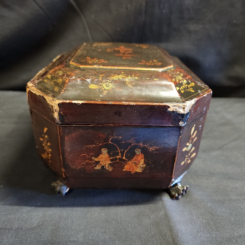 19thC Chinese Laquered Tea Caddy