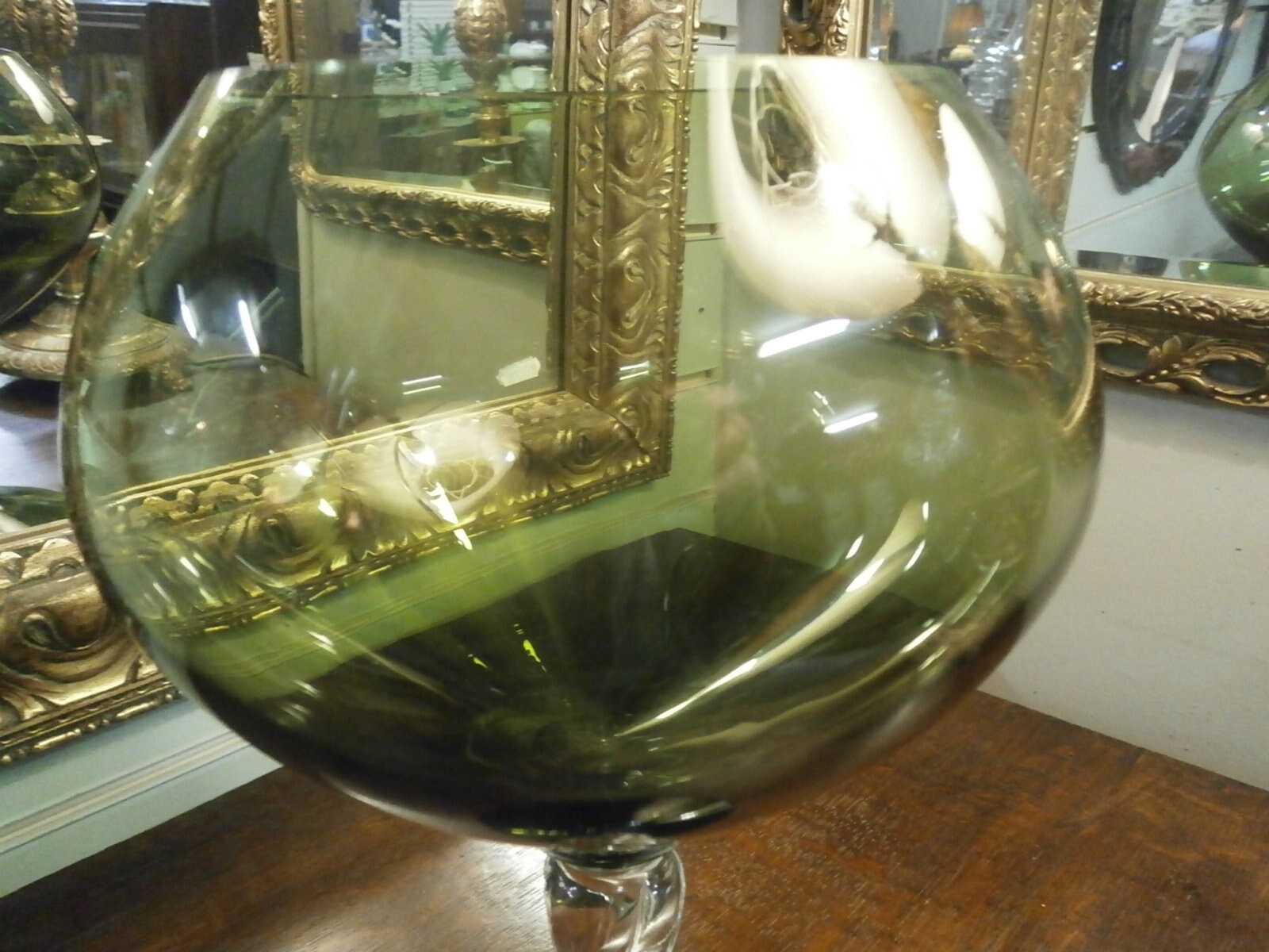 Retro Green Glass Stemmed Bowl - Vintage