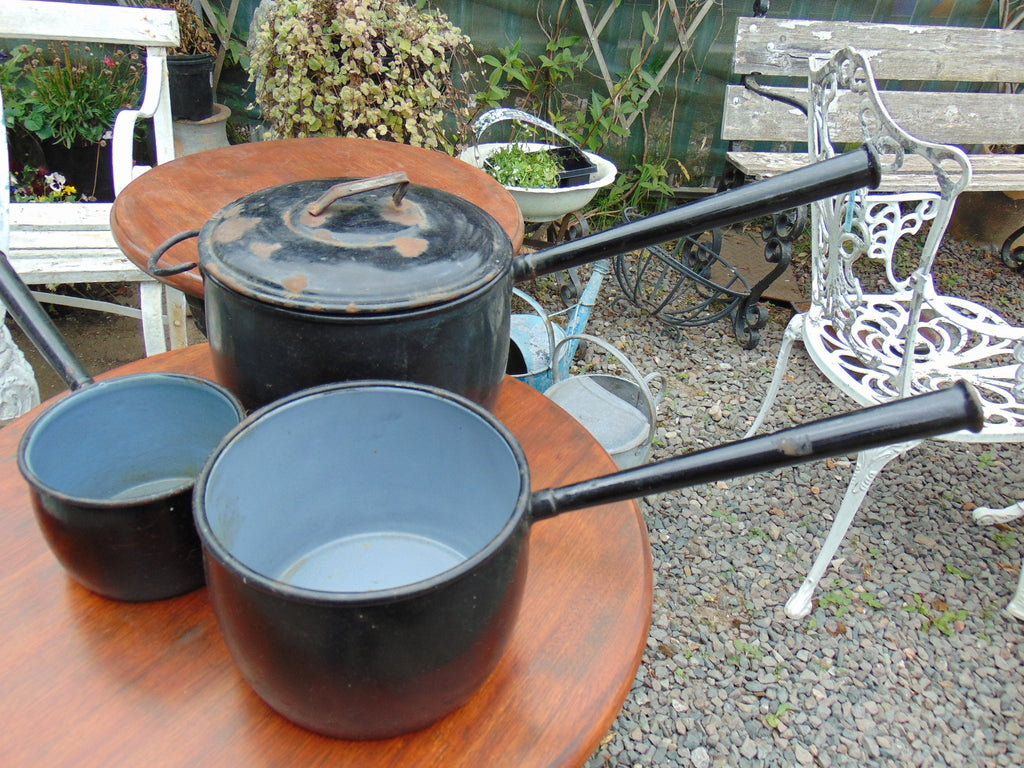 Set of 3 Vintage Judge Iron and Enamel Saucepans