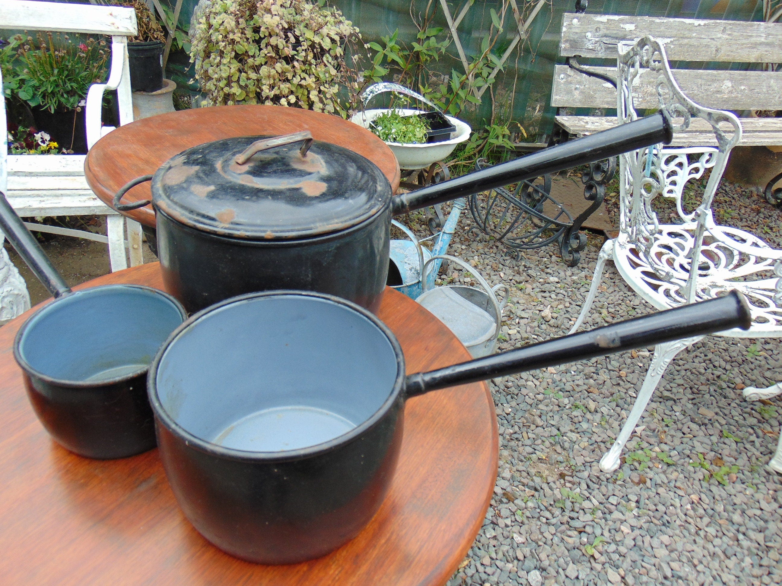 Set of 3 Vintage Judge Iron and Enamel Saucepans