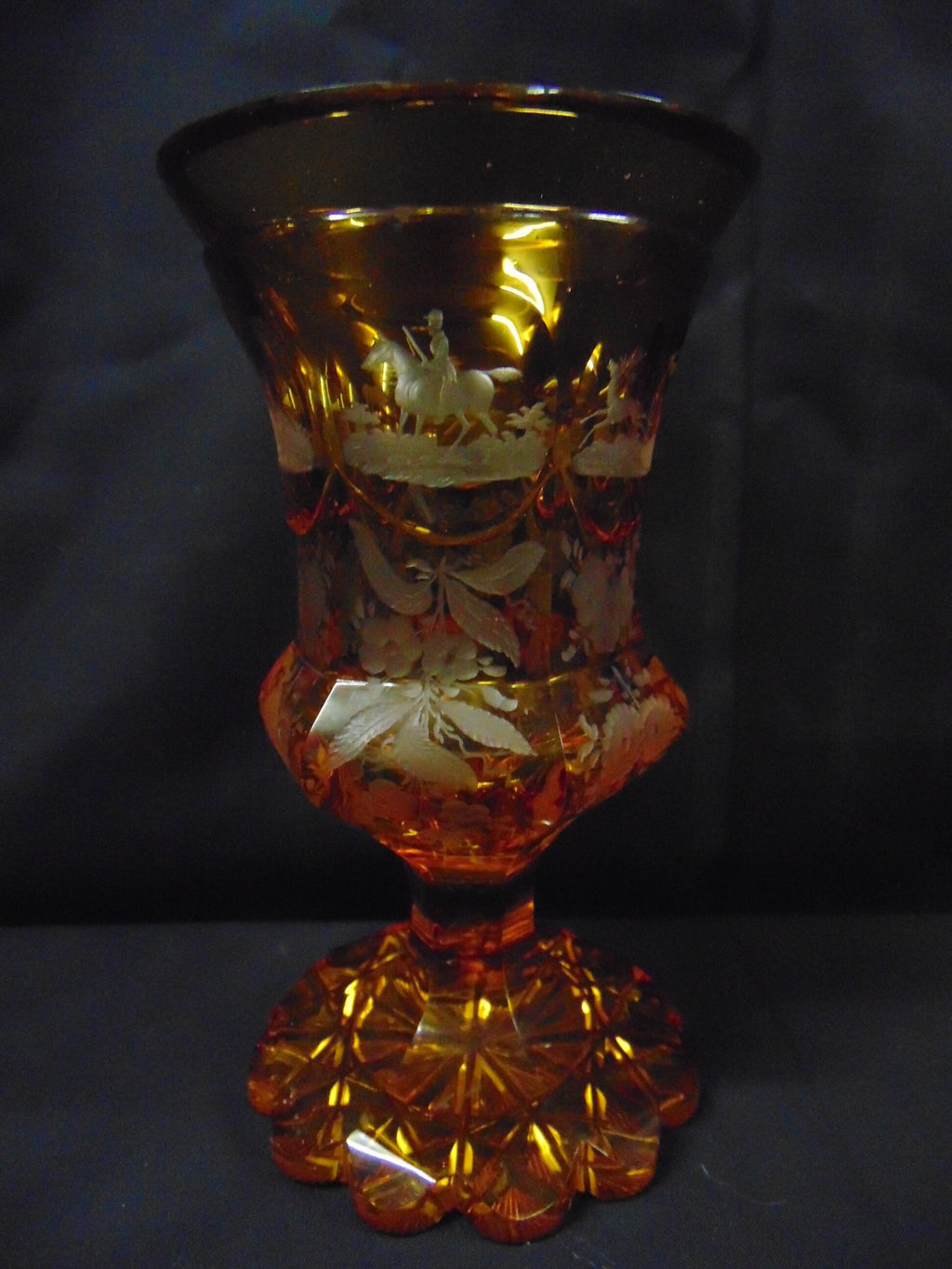Late 19th Century Bohemian Overlaid Amber Cut Glass Vase