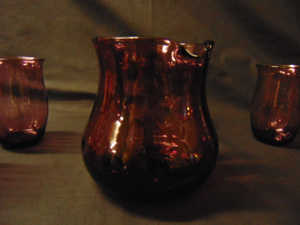 Aubergine Glass Lemonade Set, Jug/Pitcher and 6 Glasses