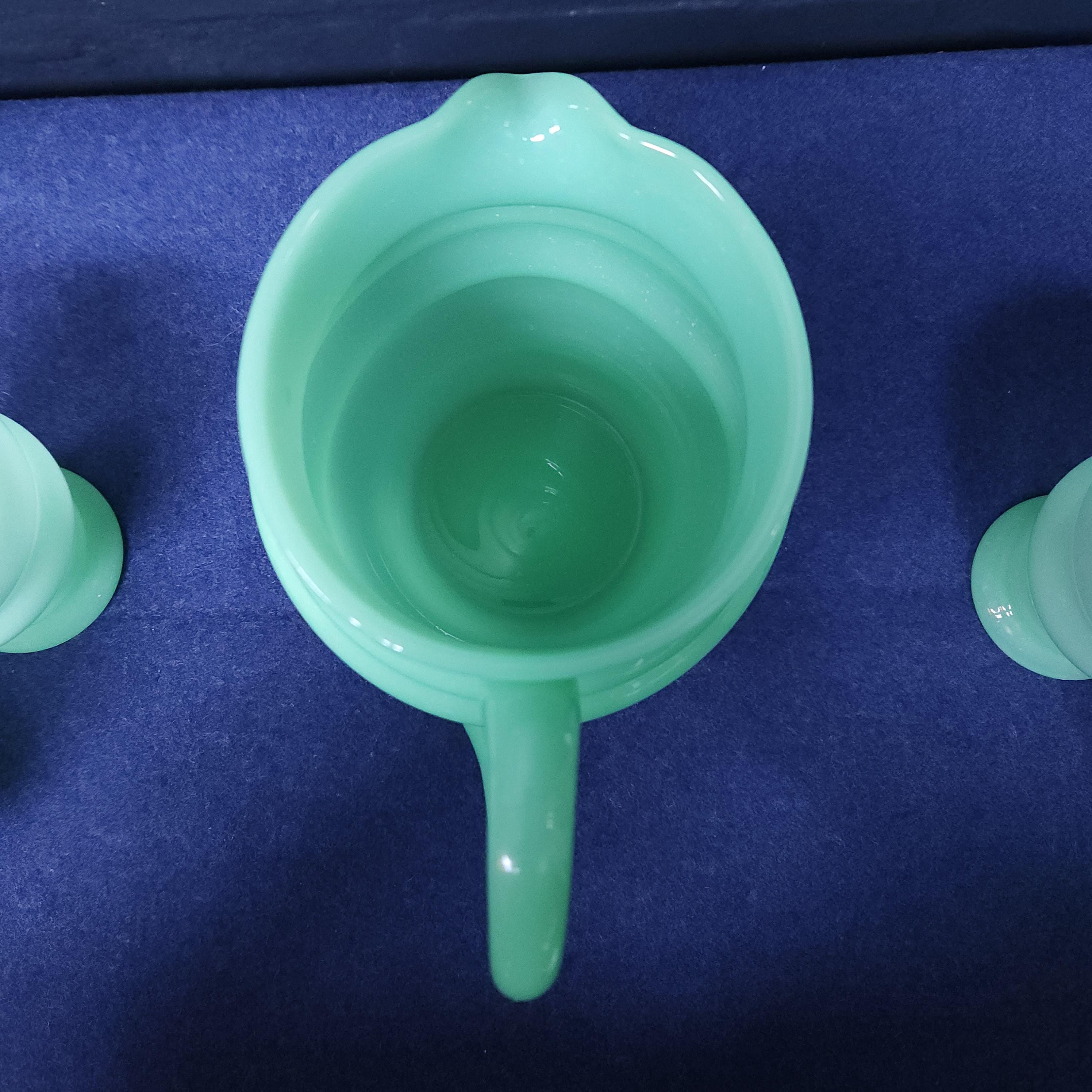 Jadeite Opaline Uranium Glass Lemonade Set, Jug and 4 Glasses