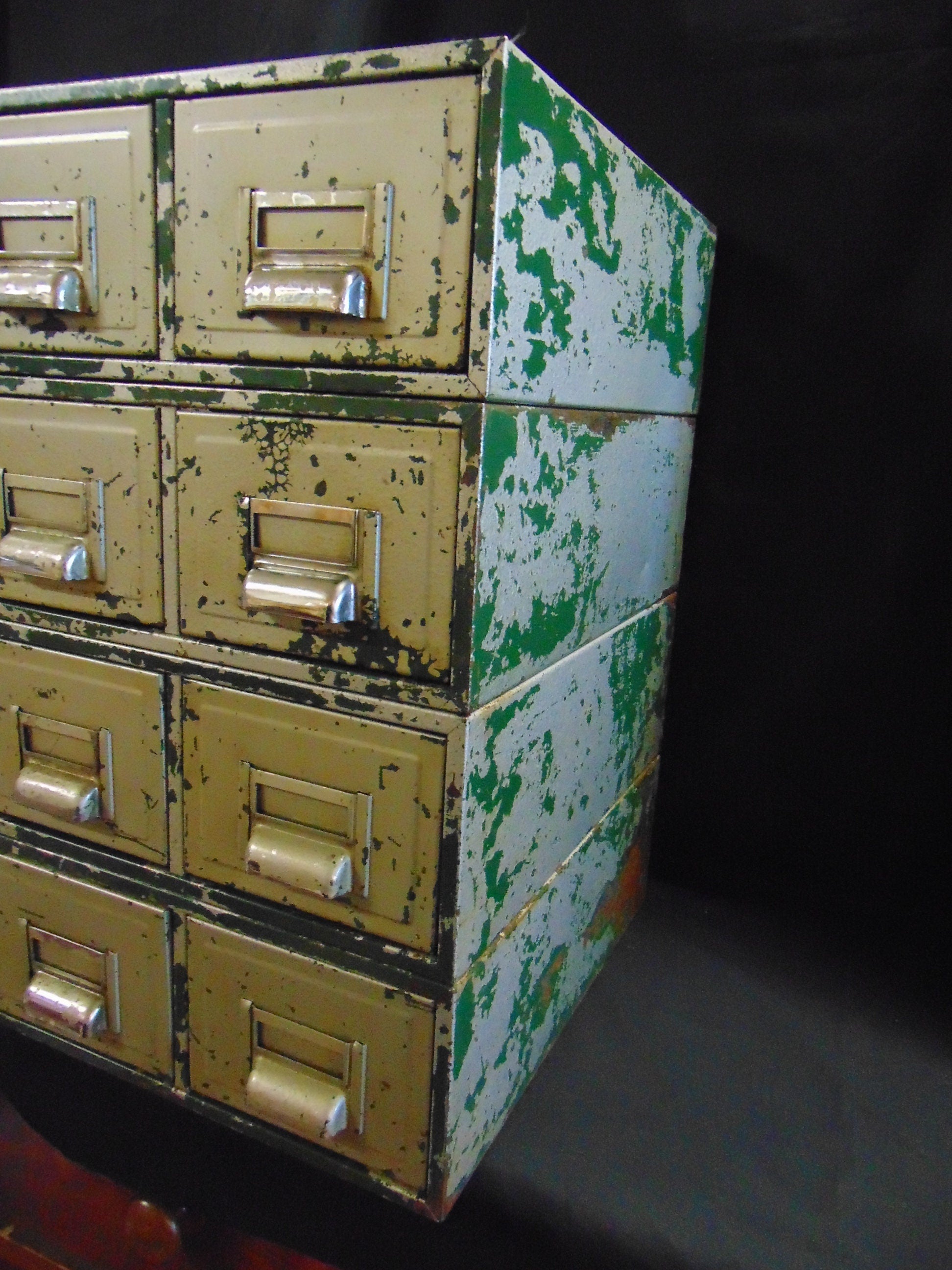 Vintage Industrial Bank of 8 Metal Card Index Drawers