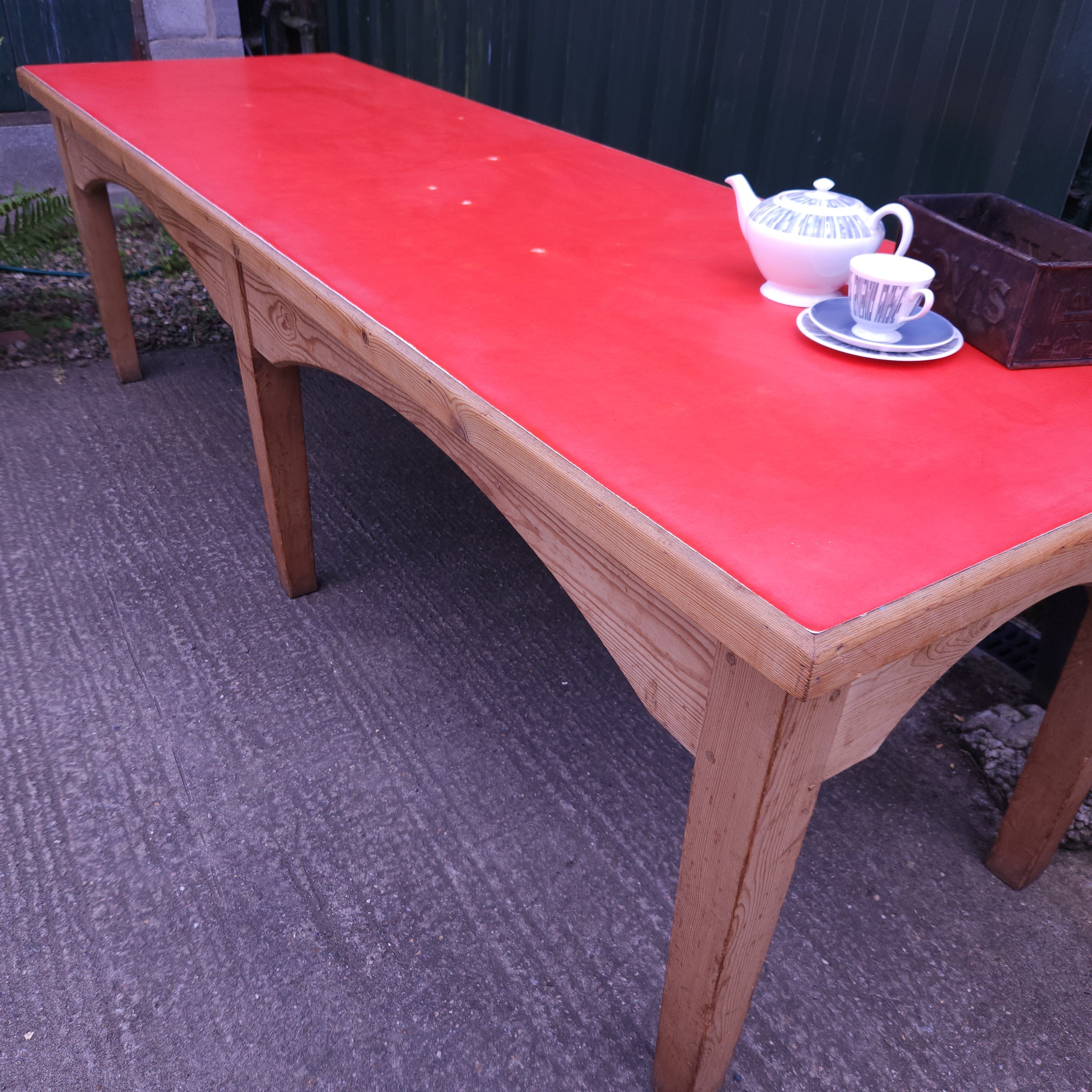 1950's Vintage Red Formica Topped Pine Library Table